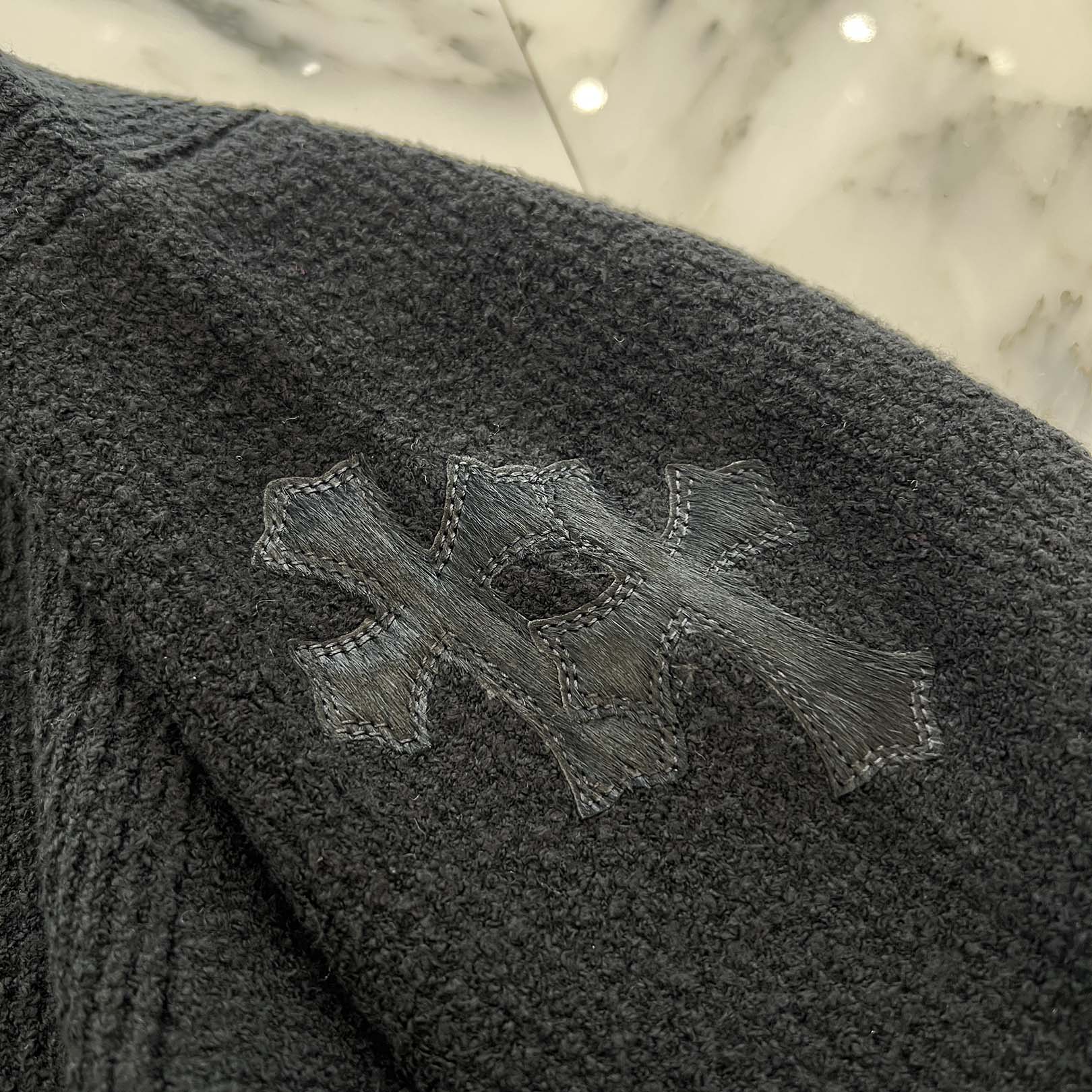 CHROME HEARTS Harako Leather Cross Patch Turtleneck Knit Sweater Size M/L クロムハーツ ハラコレザー クロスパッチ タートルネック ニットセーター サイズM/L