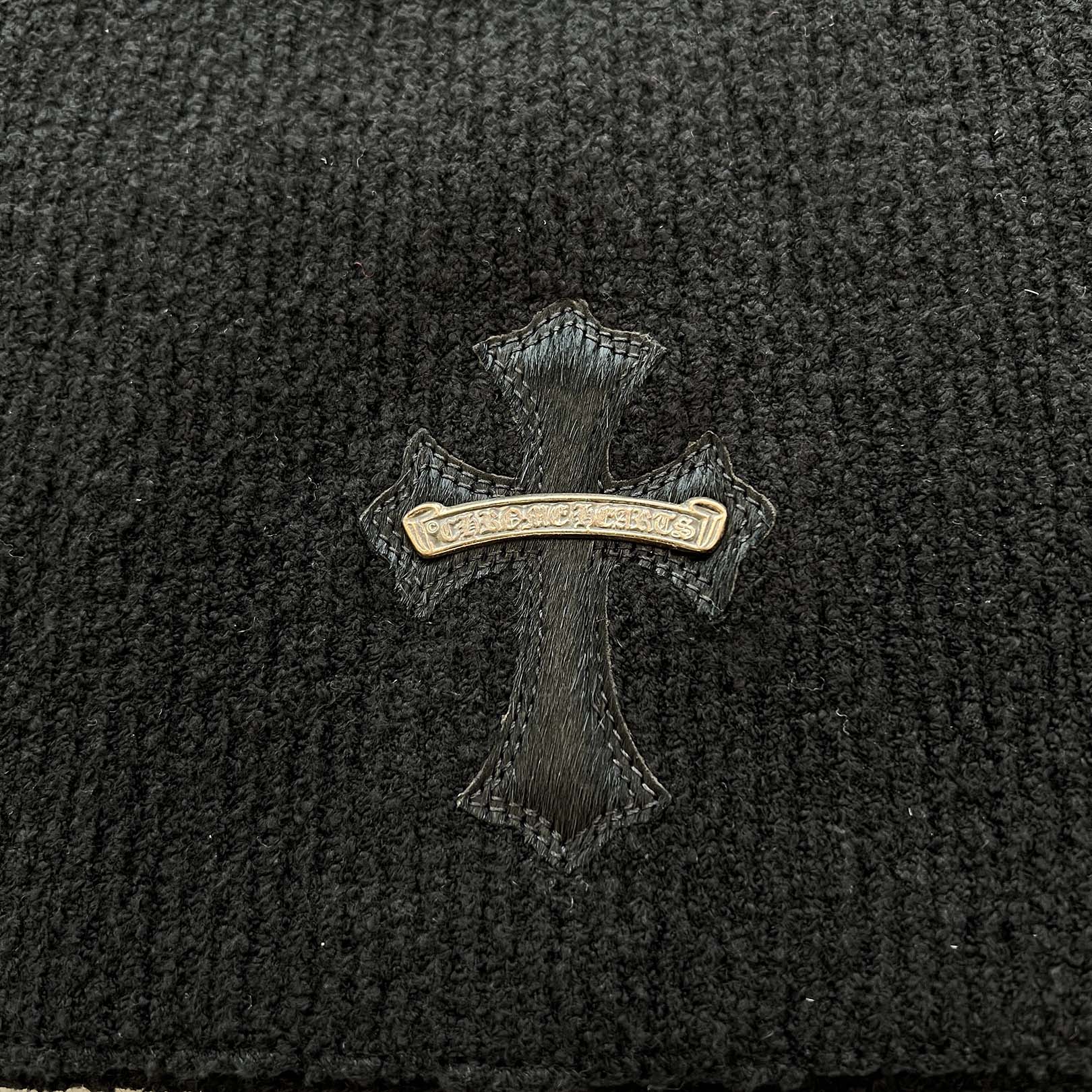 CHROME HEARTS Harako Leather Cross Patch Turtleneck Knit Sweater Size M/L クロムハーツ ハラコレザー クロスパッチ タートルネック ニットセーター サイズM/L