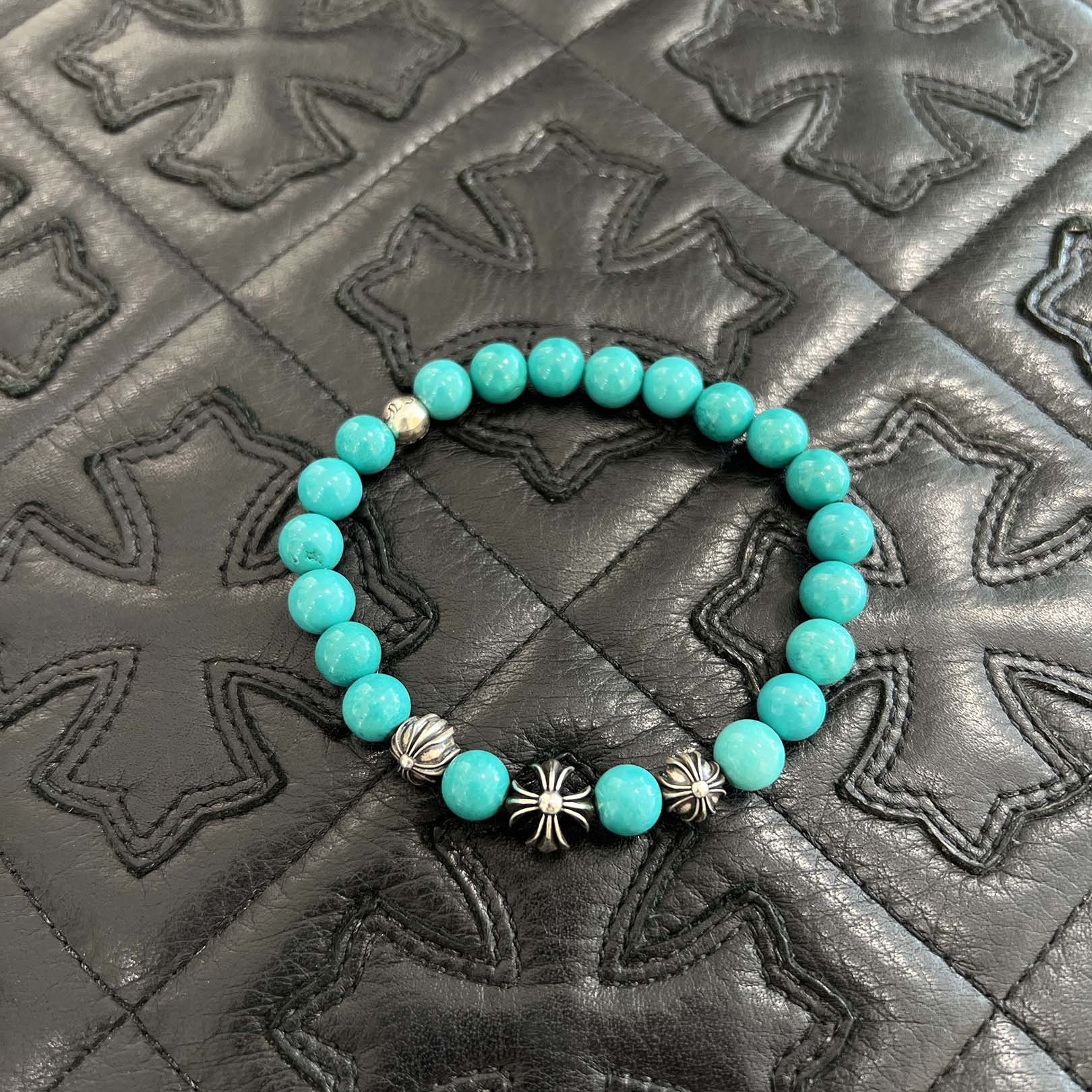 CHROME HEARTS Turquoise CH Cross Beads Bracelet Size 8mm クロムハーツ ターコイズ CHクロス ビーズ ブレスレット サイズ8mm