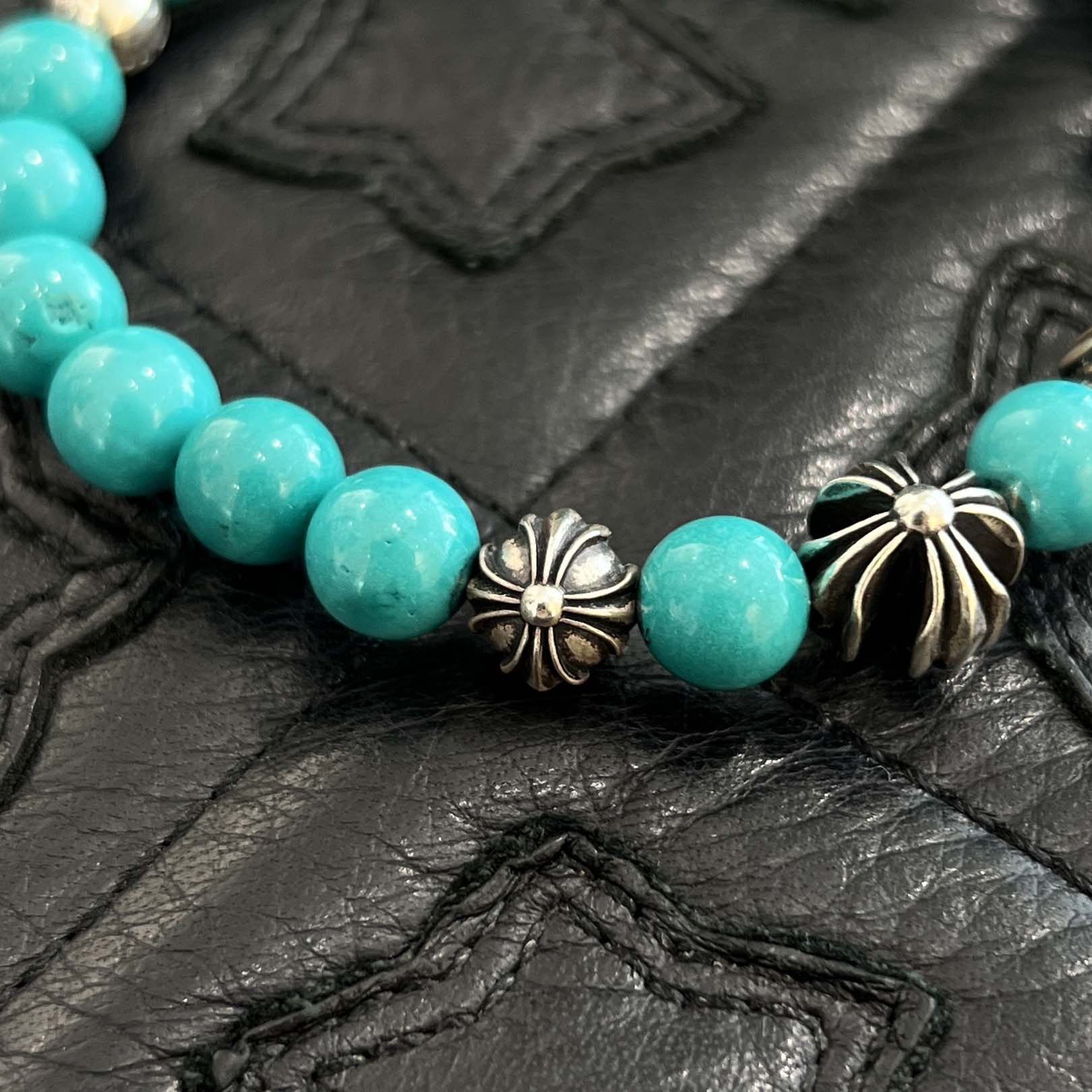 CHROME HEARTS Turquoise CH Cross Beads Bracelet Size 8mm クロム