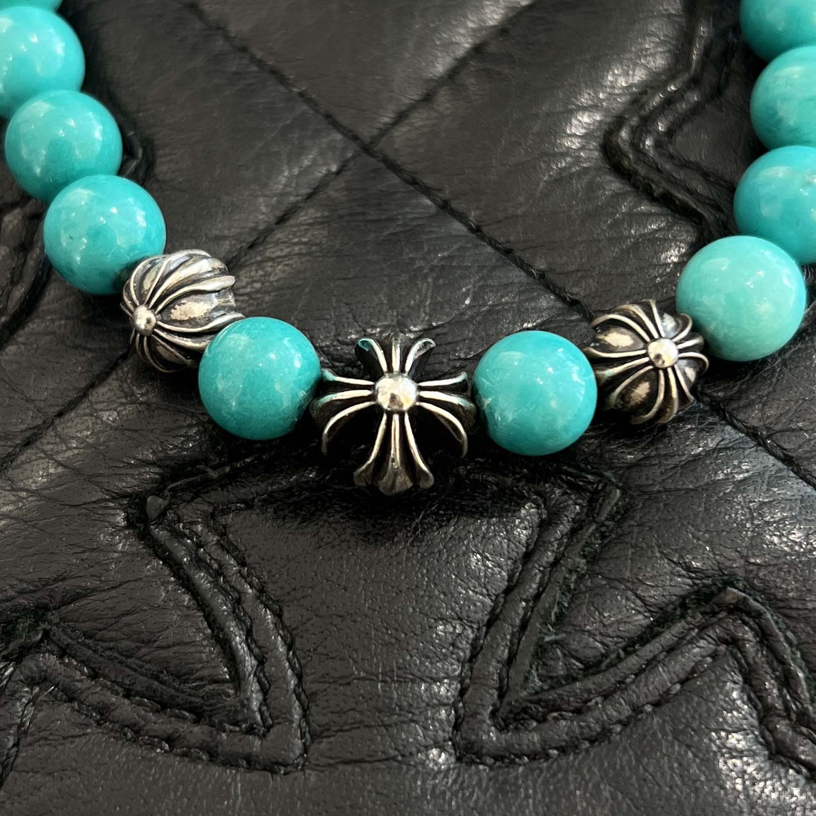 CHROME HEARTS Turquoise CH Cross Beads Bracelet Size 8mm クロム