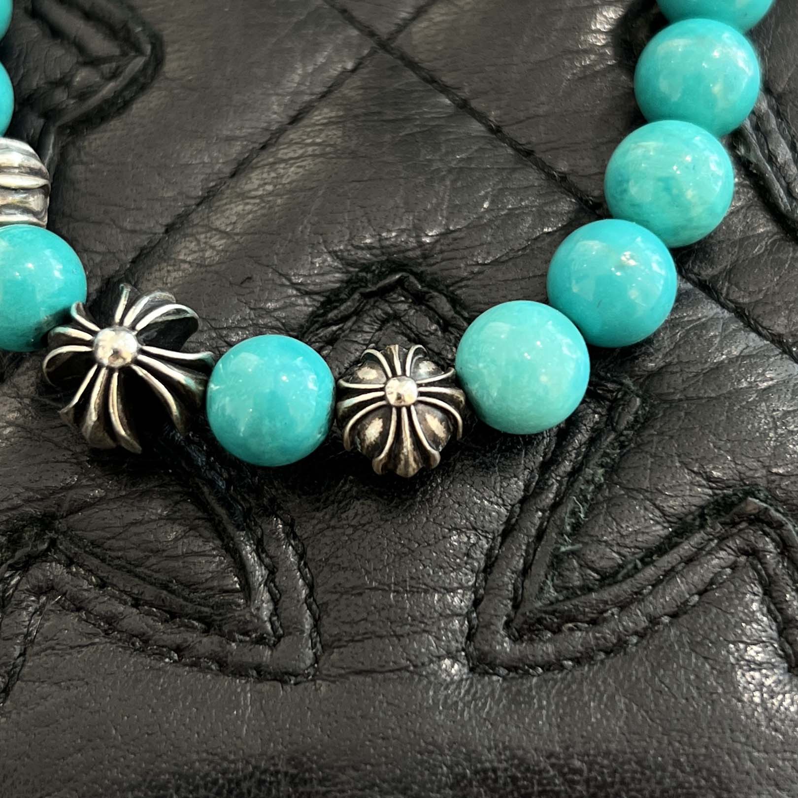 CHROME HEARTS Turquoise CH Cross Beads Bracelet Size 8mm クロム