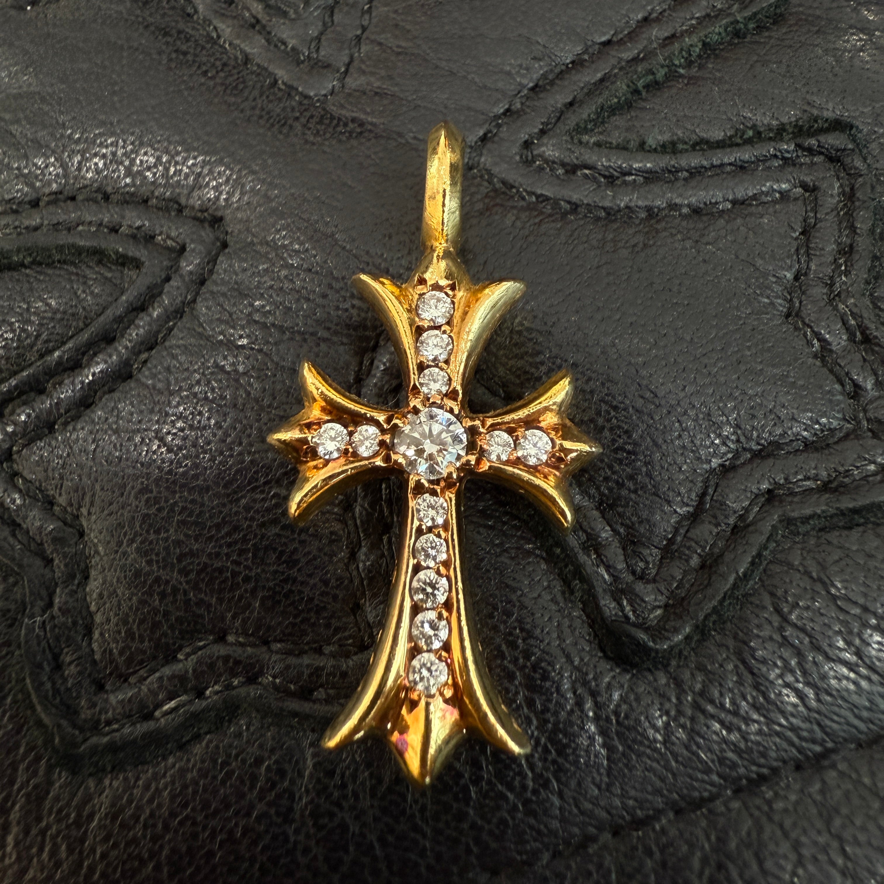 CHROME HEARTS 22K Tiny Fat Cross Pave Diamond Pendant Top クロム