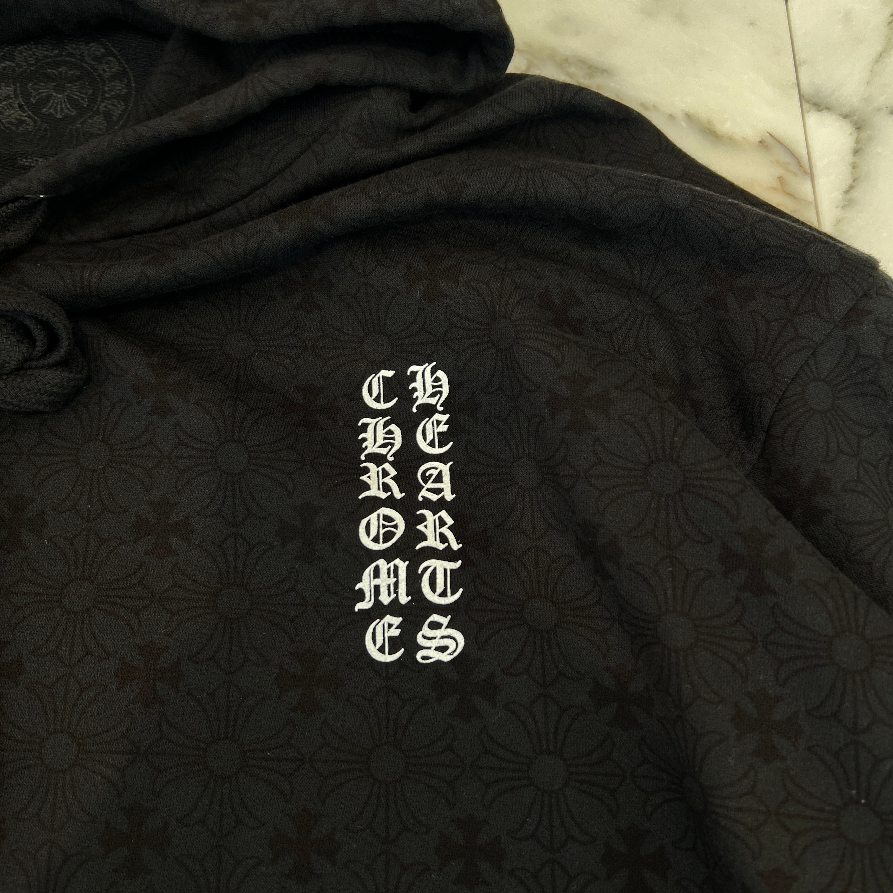 CHROME HEARTS Vertical Logo CH Plus Pullover Hoodie Size XXL クロムハーツ ヴァーティカルロゴ CHプラス総柄 プルオーバーフーディ サイズXXL