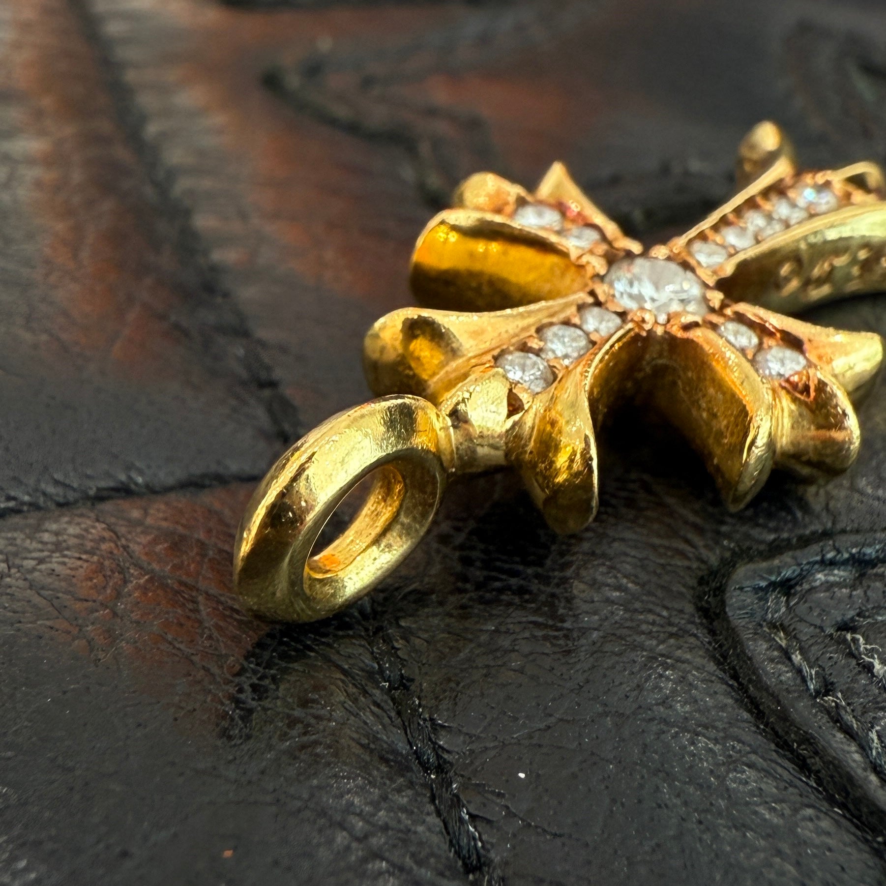 CHROME HEARTS 22K Tiny Fat Cross Pave Diamond Pendant Top クロム