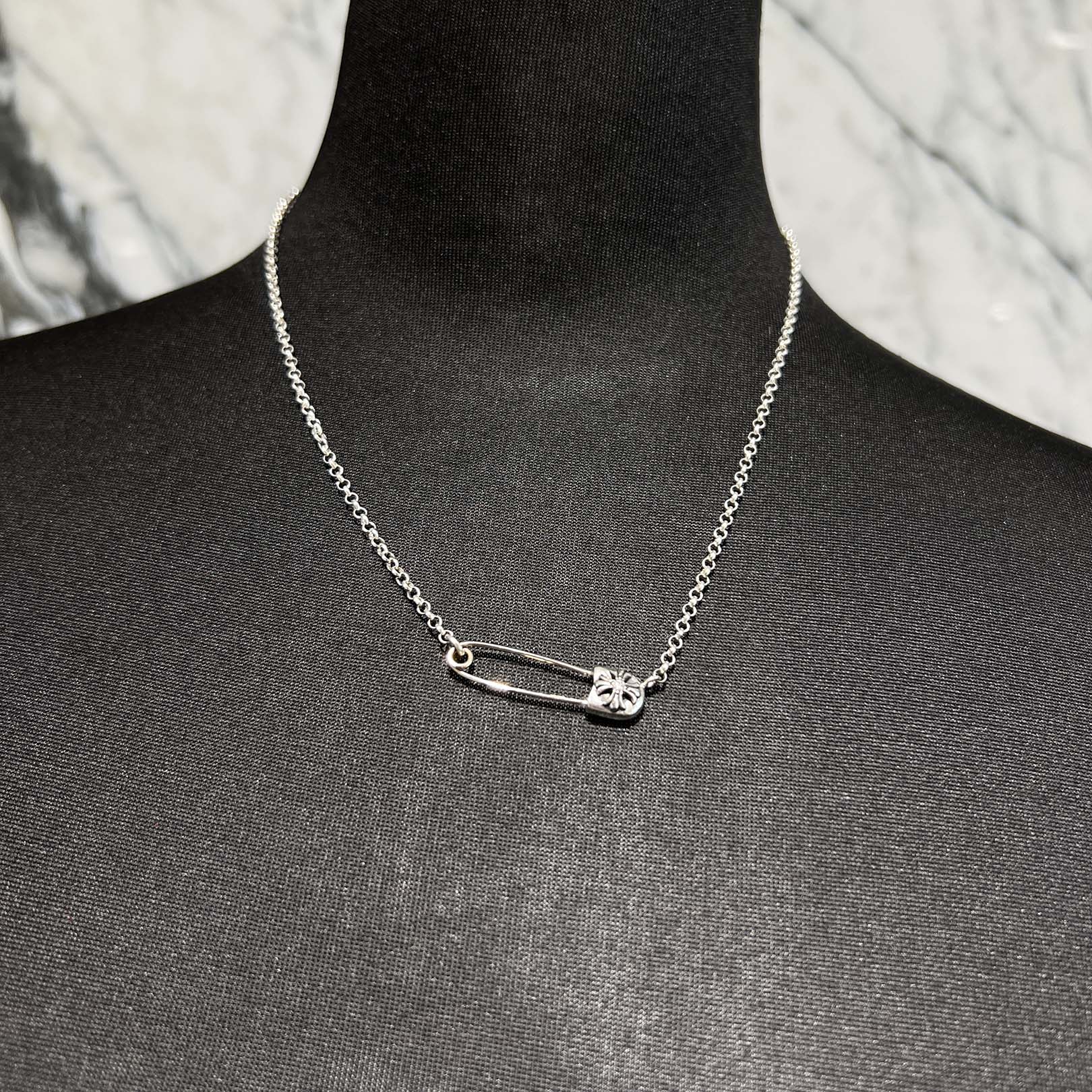 CHROME HEARTS Safety Pin 1 Diamond Roll Chain Necklace Size 18Inch クロムハーツ セーフティピン 1ダイヤモンド ロールチェーン ネックレス 18インチ