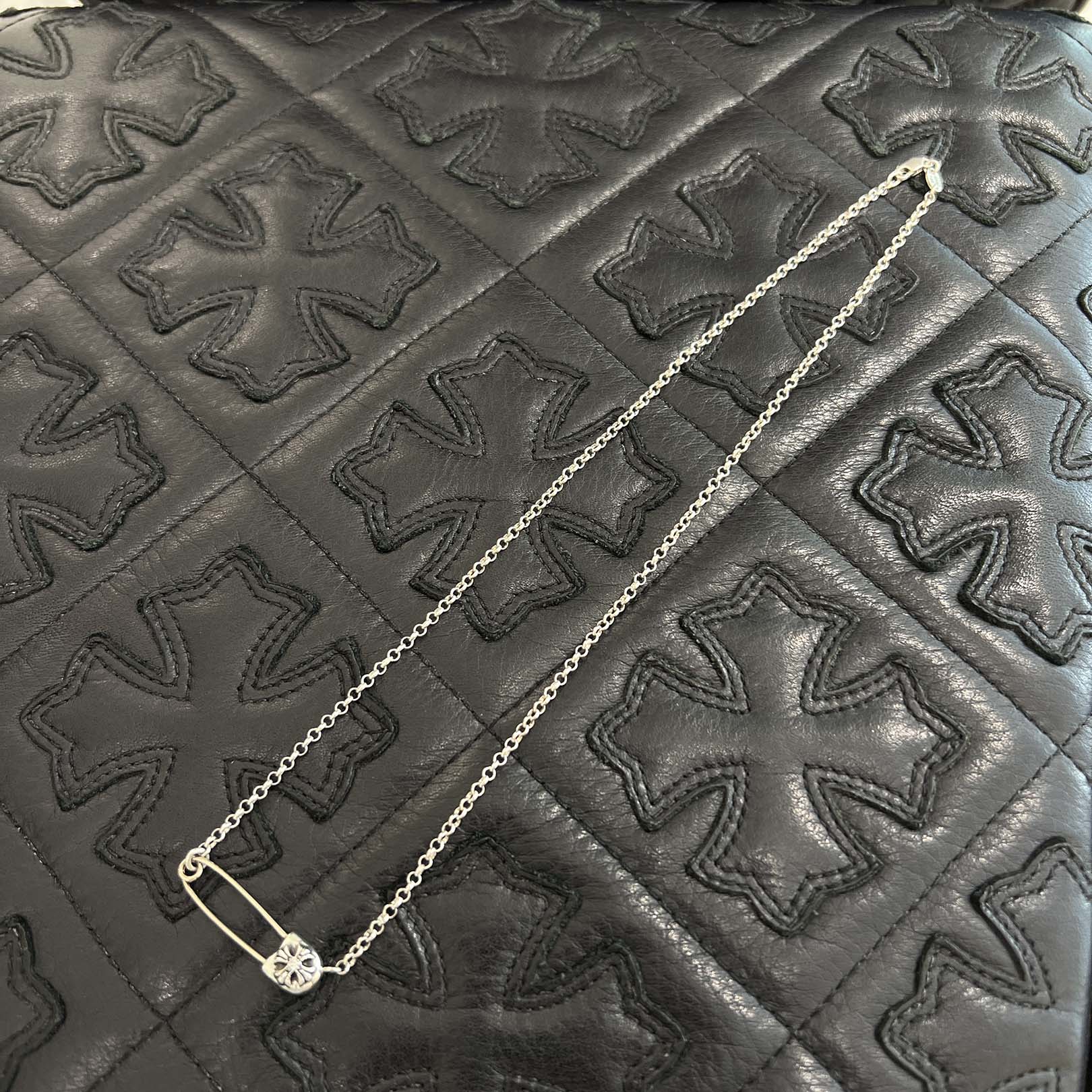 CHROME HEARTS Safety Pin 1 Diamond Roll Chain Necklace Size 18Inch クロムハーツ セーフティピン 1ダイヤモンド ロールチェーン ネックレス 18インチ