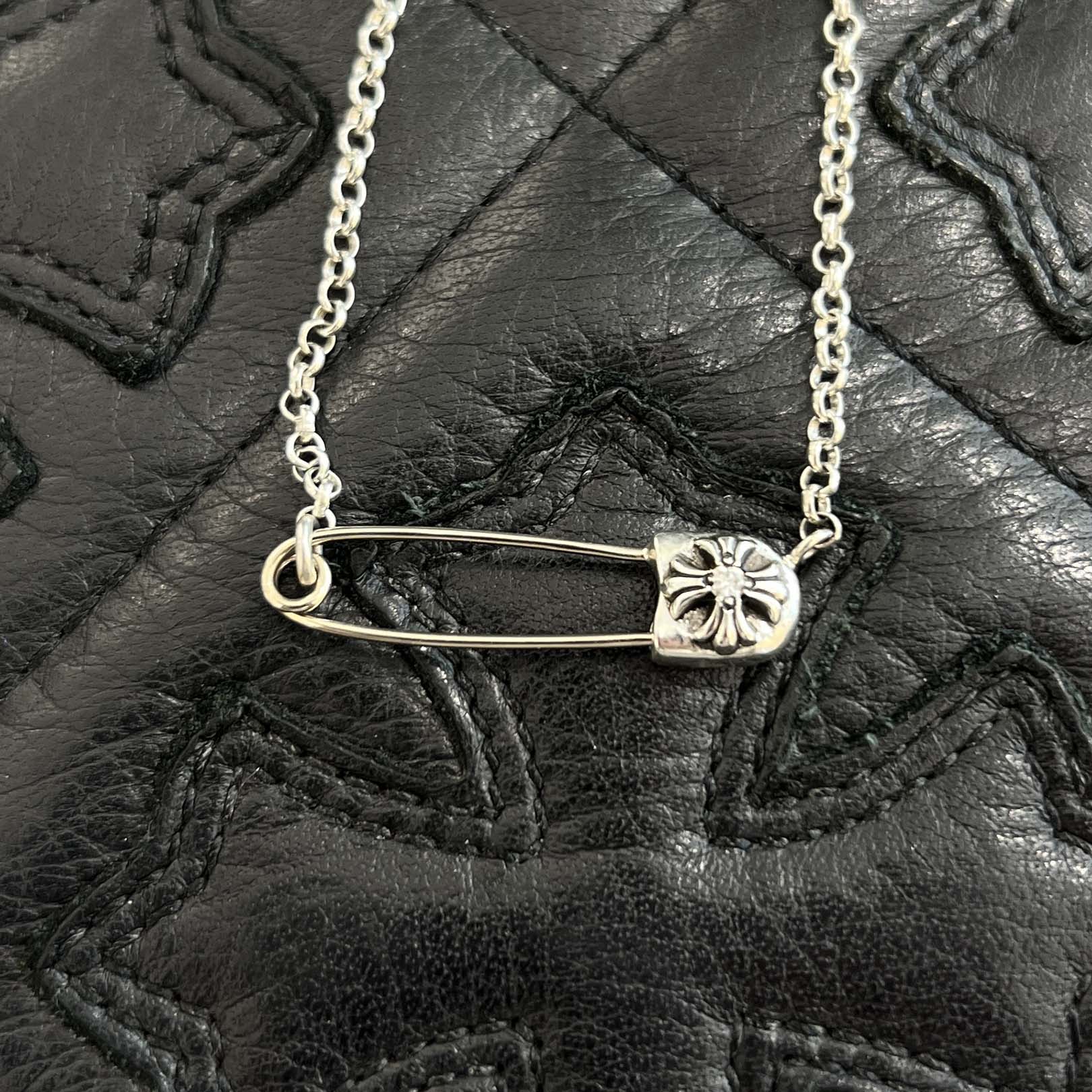 CHROME HEARTS Safety Pin 1 Diamond Roll Chain Necklace Size 18Inch クロムハーツ セーフティピン 1ダイヤモンド ロールチェーン ネックレス 18インチ