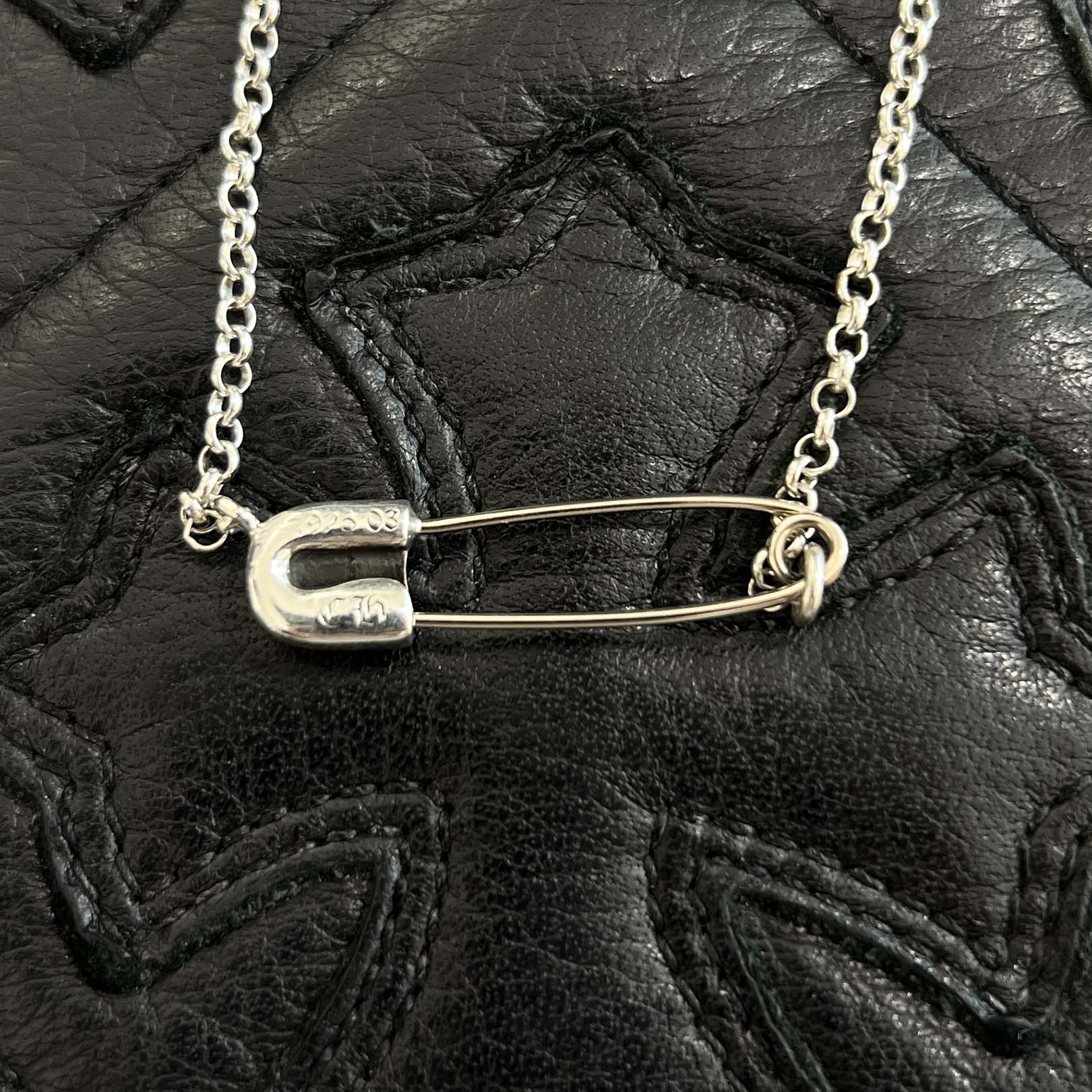 CHROME HEARTS Safety Pin 1 Diamond Roll Chain Necklace Size 18Inch