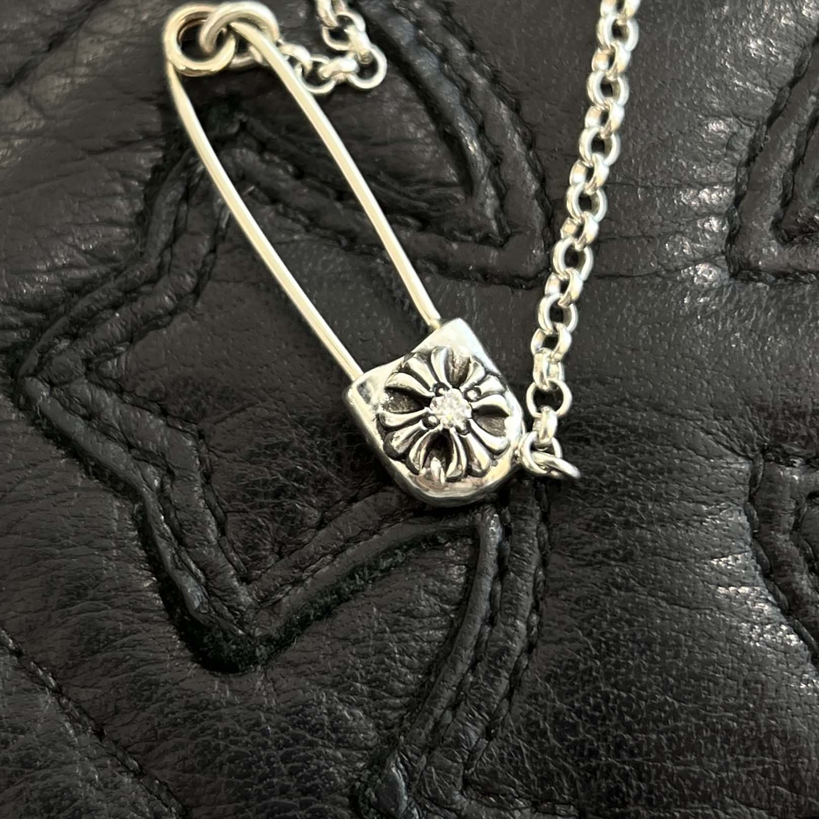 CHROME HEARTS Safety Pin 1 Diamond Roll Chain Necklace Size 18Inch クロムハーツ セーフティピン 1ダイヤモンド ロールチェーン ネックレス 18インチ