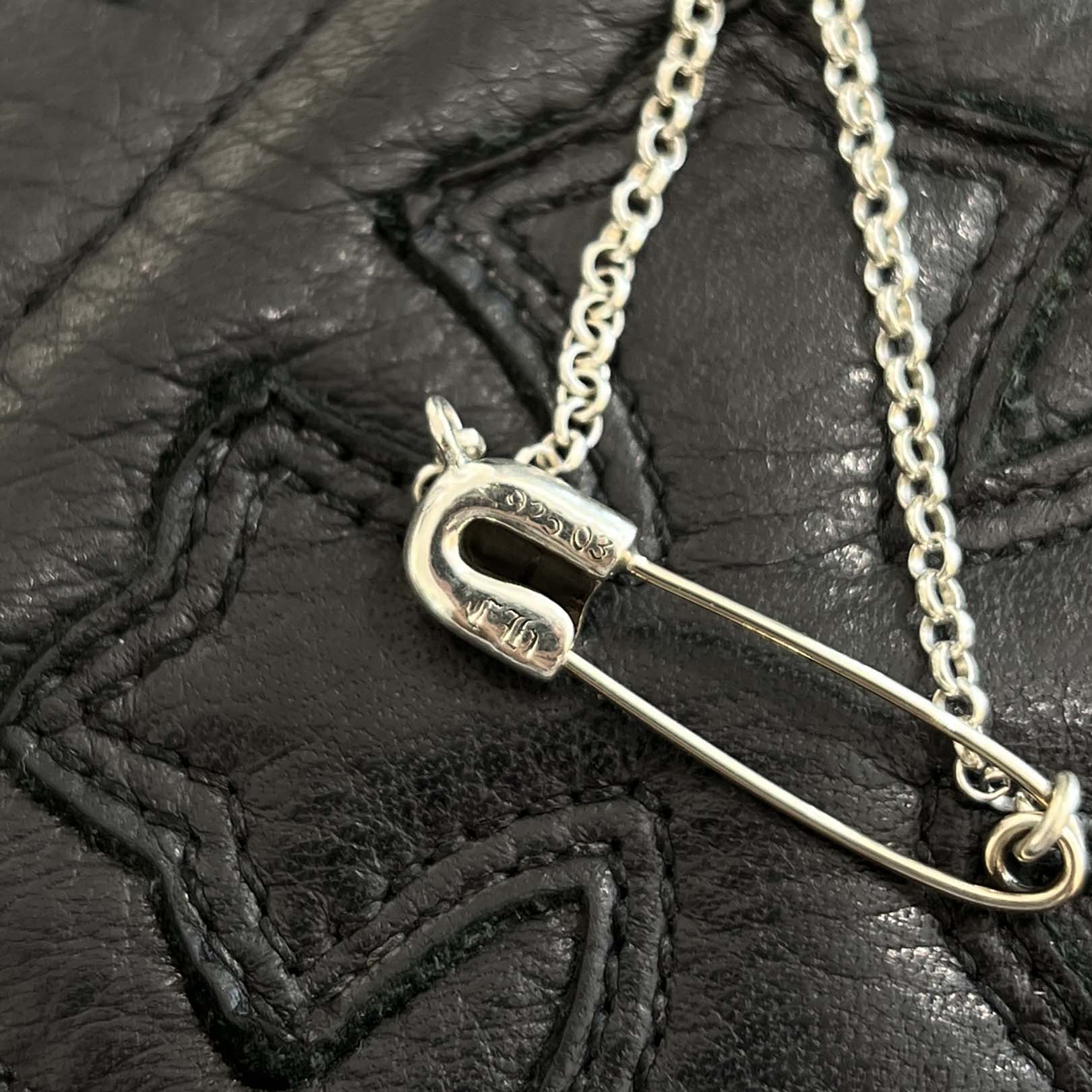 CHROME HEARTS Safety Pin 1 Diamond Roll Chain Necklace Size 18Inch