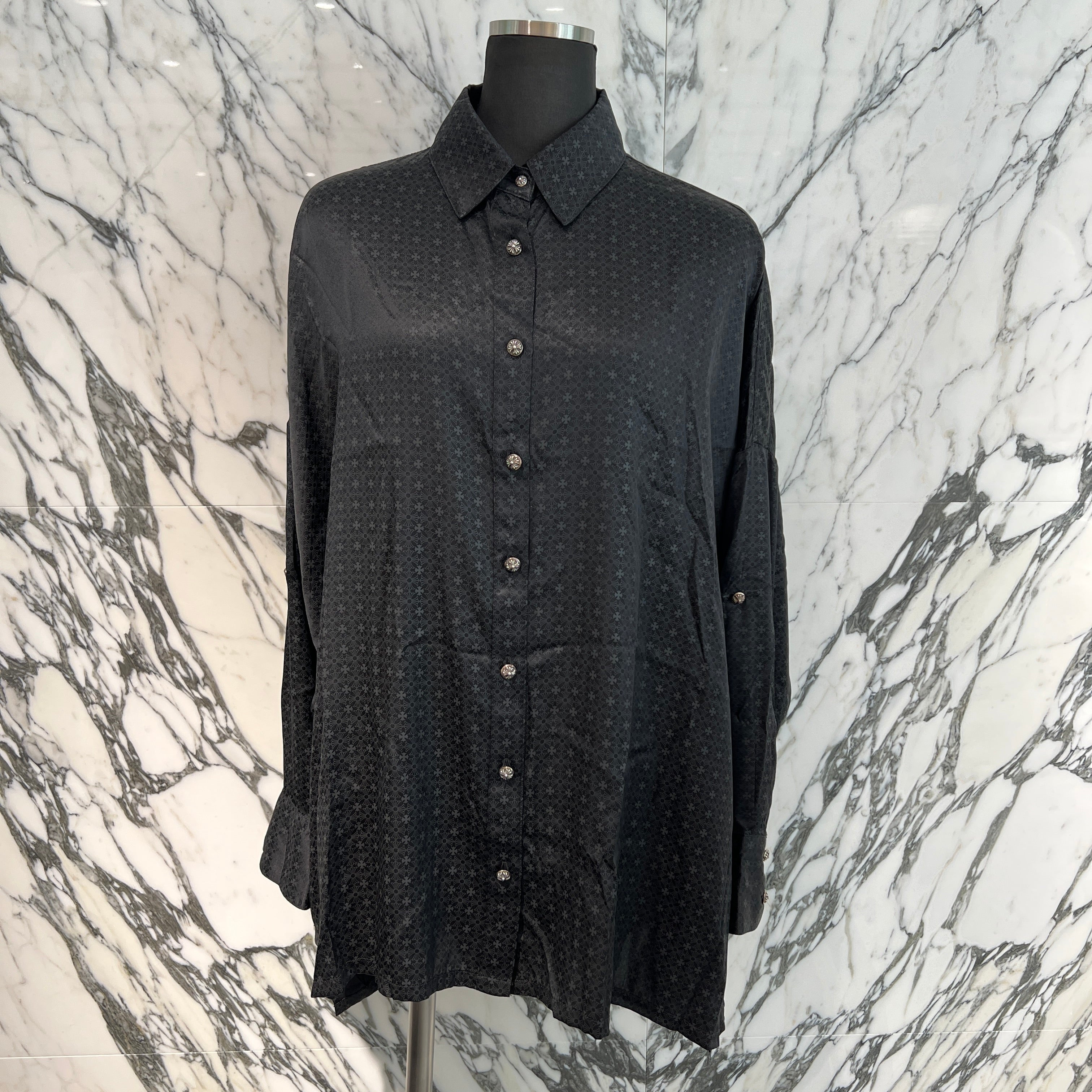 CHROME HEARTS YNOT Mahal Kita CH Plus Pattern Silk Shirt Size S クロムハーツ ワイノット マハルキタ CHプラス柄 シルクシャツ サイズS