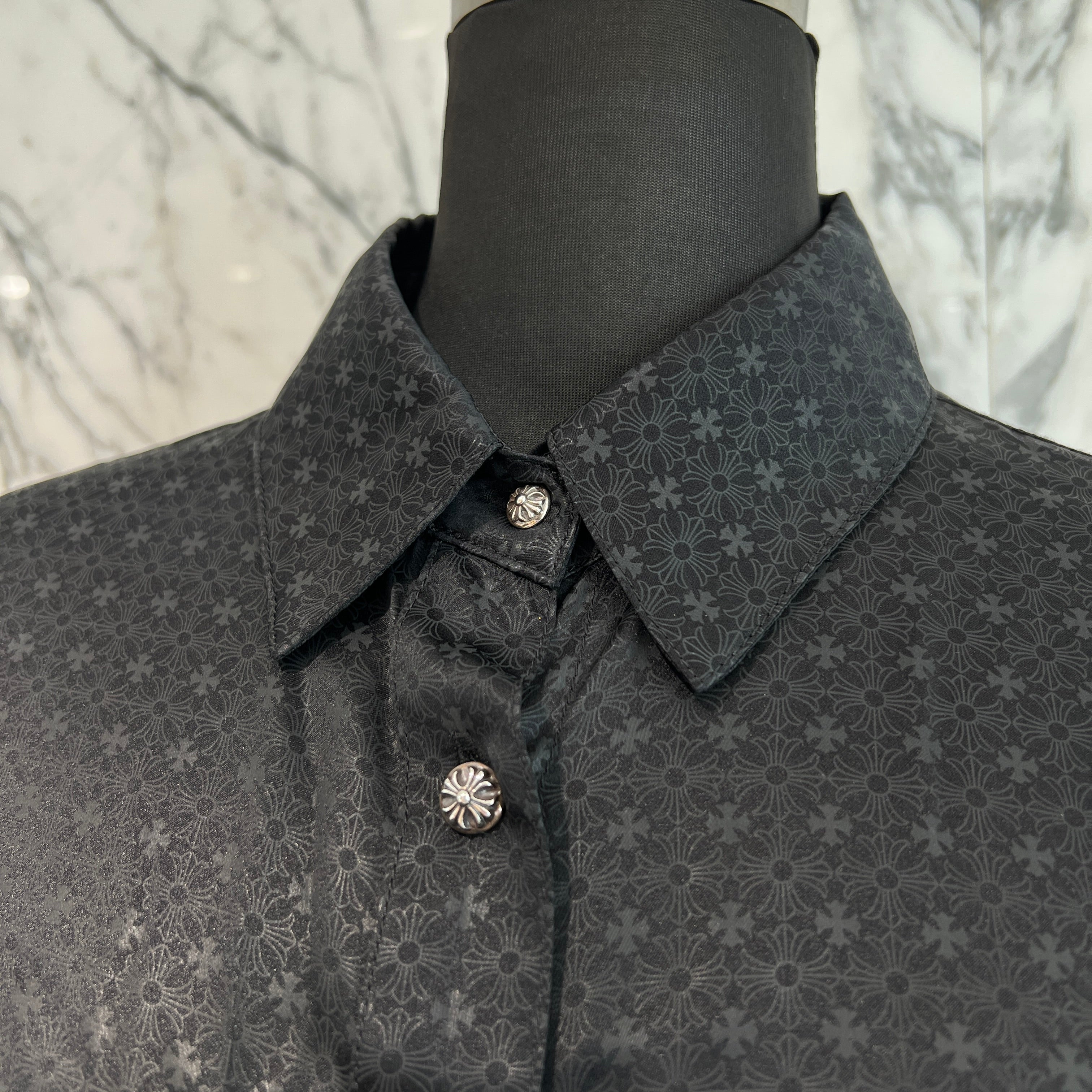 CHROME HEARTS YNOT Mahal Kita CH Plus Pattern Silk Shirt Size S クロムハーツ ワイノット マハルキタ CHプラス柄 シルクシャツ サイズS