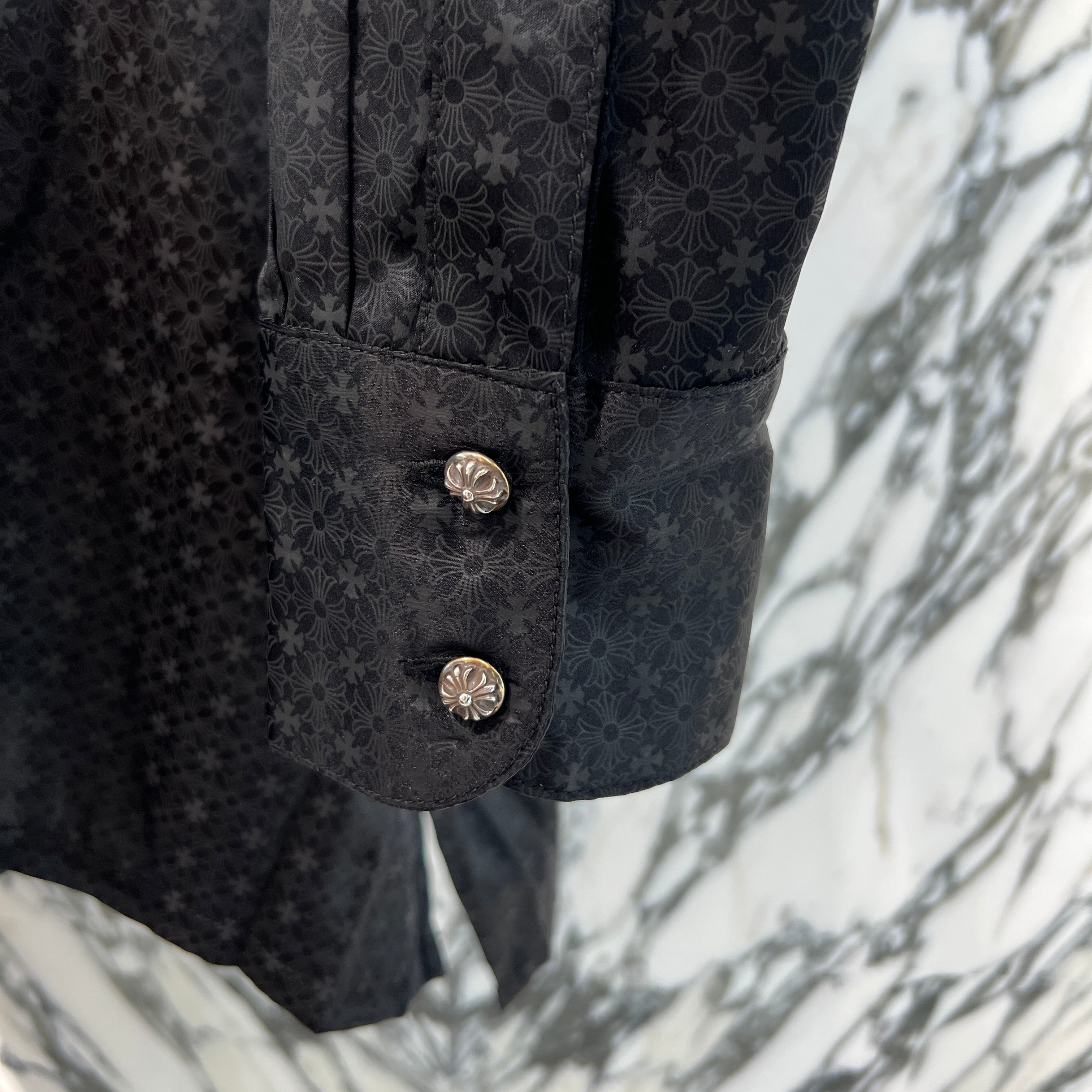 CHROME HEARTS YNOT Mahal Kita CH Plus Pattern Silk Shirt Size S クロムハーツ ワイノット マハルキタ CHプラス柄 シルクシャツ サイズS