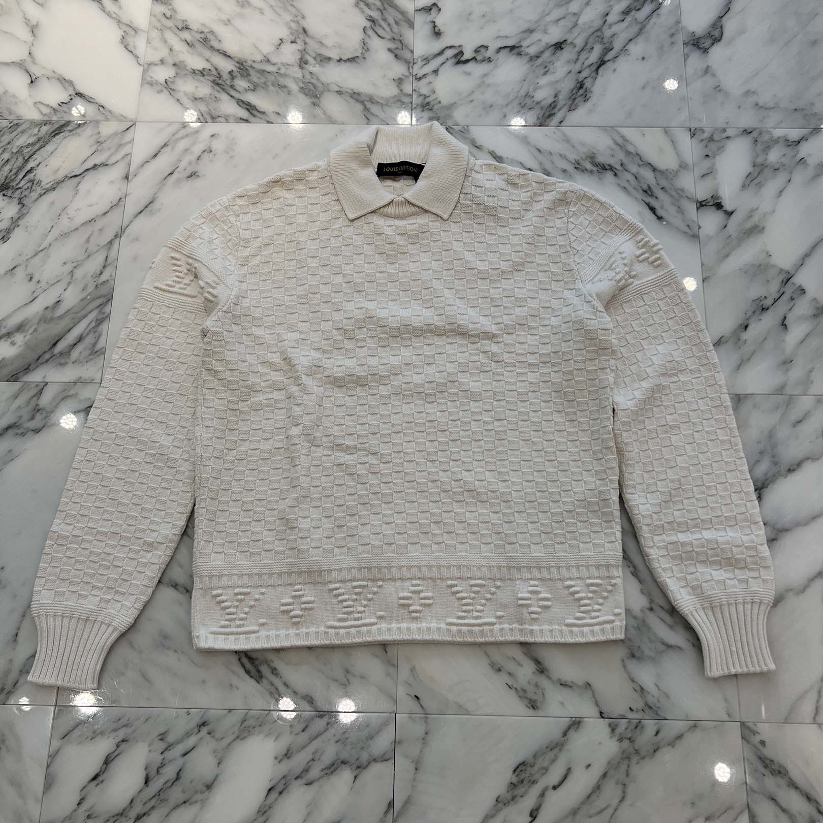 LOUIS VUITTON 2023AW Damier Wool Blend Pullover Knit Sweater HPN63W Size M ルイヴィトン ダミエ ウールブレンド プルオーバーニット セーター サイズM