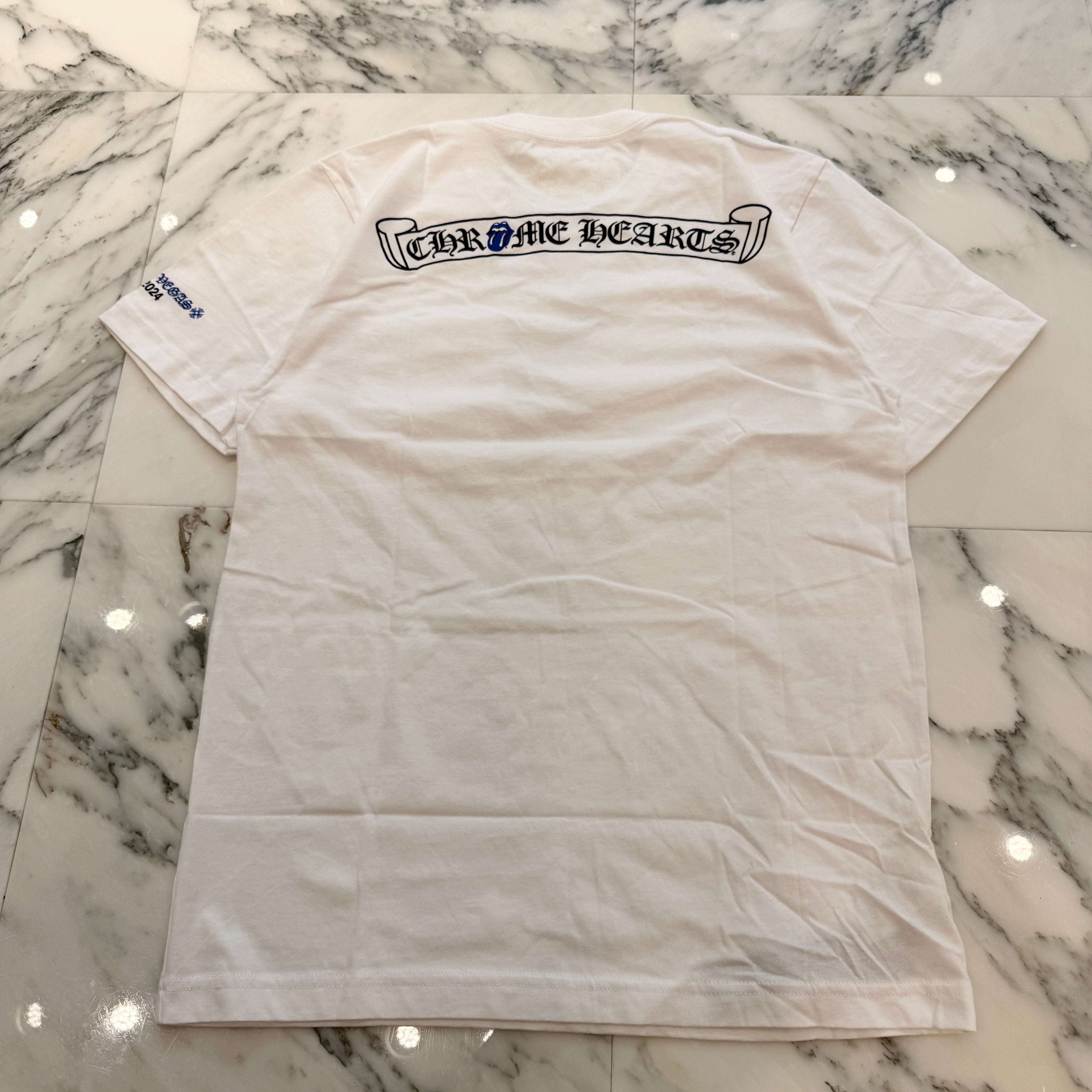 CHROME HEARTS × The Rolling Stones 2024SS Lip Tan Neck Logo Back Scroll Tee Size M クロムハーツ × ローリングストーンズ リップアンドタン ネックロゴ バックスクロール Tシャツ サイズM