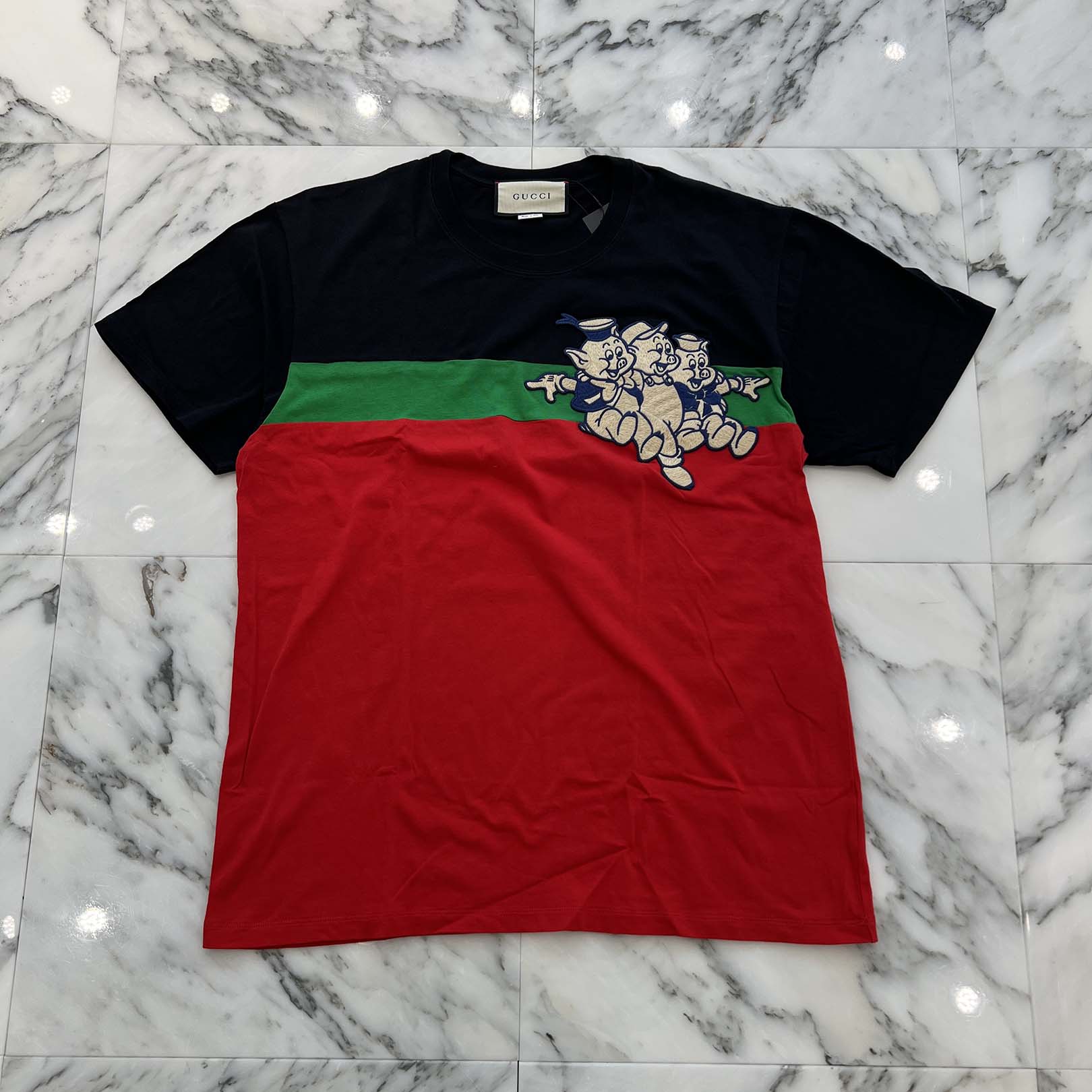 GUCCI ×Disney 2019SS "Three Little Pigs" Patch Shelly Line Tee 548334-XJAN9 Size S グッチ × ディズニー "三匹の子豚"パッチ シェリーラインTシャツ サイズS
