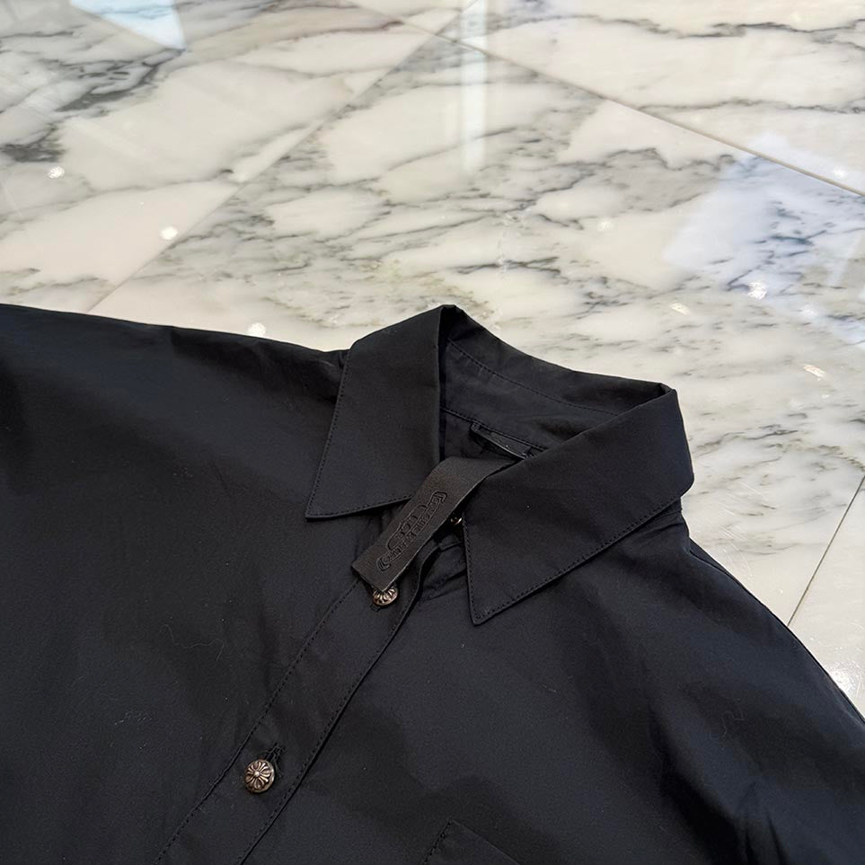 CHROME HEARTS Y NOT Mahal Kita Cemetery Cross Leather Patch Shirt Size S クロムハーツ ワイノット マハルキタ セメタリークロスレザーパッチ シャツ サイズS