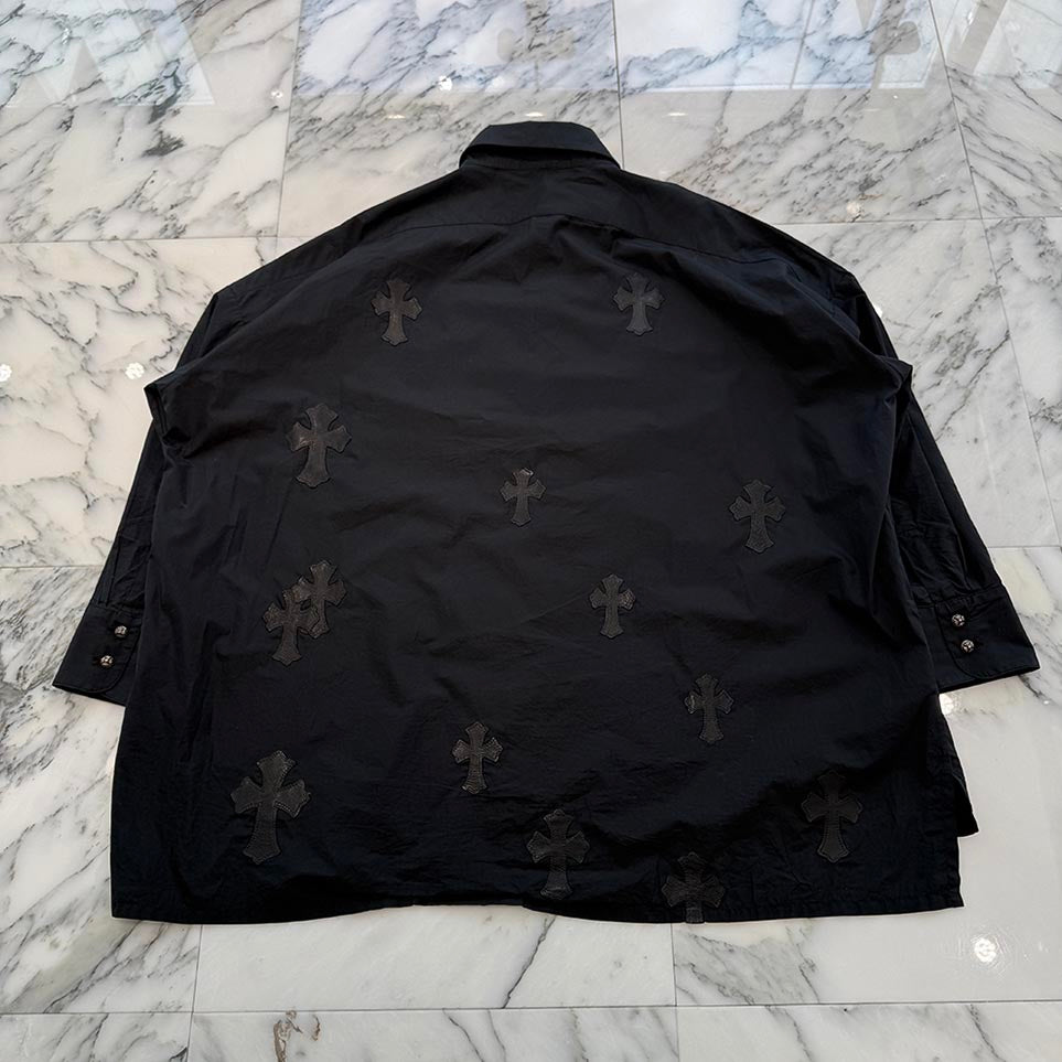 CHROME HEARTS Y NOT Mahal Kita Cemetery Cross Leather Patch Shirt Size S クロムハーツ ワイノット マハルキタ セメタリークロスレザーパッチ シャツ サイズS