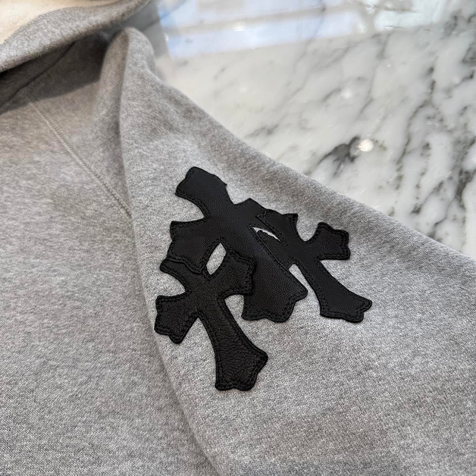 CHROME HEARTS Y NOT Cemetery Cross Leather Patch Pullover Hoodie Size S クロムハーツ ワイノット セメタリークロス レザーパッチ プルオーバーフーディ サイズS