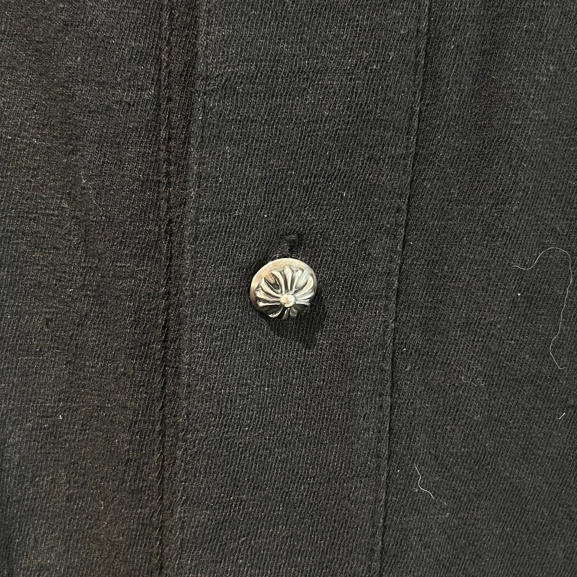 CHROME HEARTS Leather Patch Cross Ball Button Baseball Cotton Shirt Size L クロムハーツ レザーパッチ クロスボールボタン ベースボール コットンシャツ サイズL