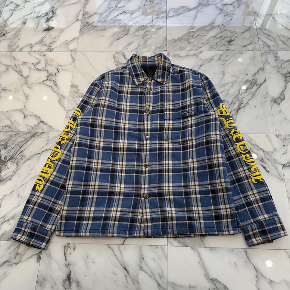 CHROME HEARTS Y NOT Cross Ball Button Check Shirt Jacket Size M クロムハーツ ワイノット クロスボールボタン チェック シャツ ジャケット サイズM