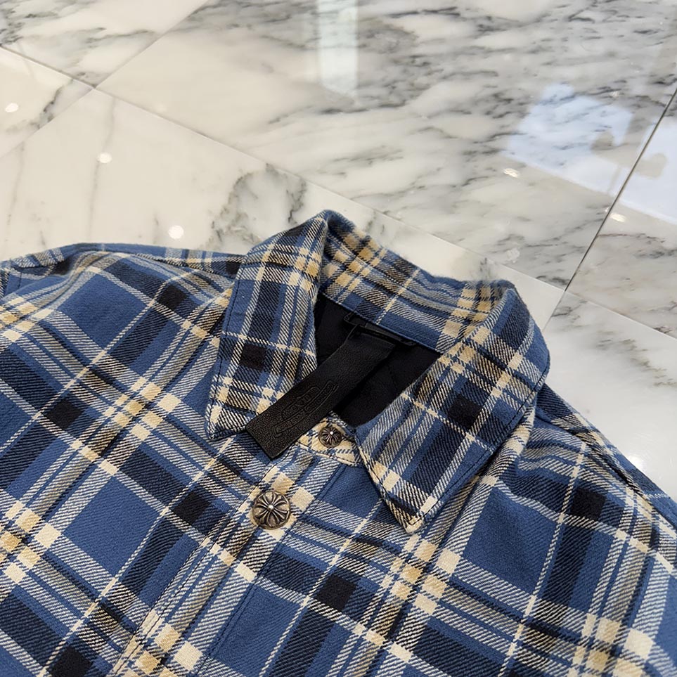 CHROME HEARTS Y NOT Cross Ball Button Check Shirt Jacket Size M