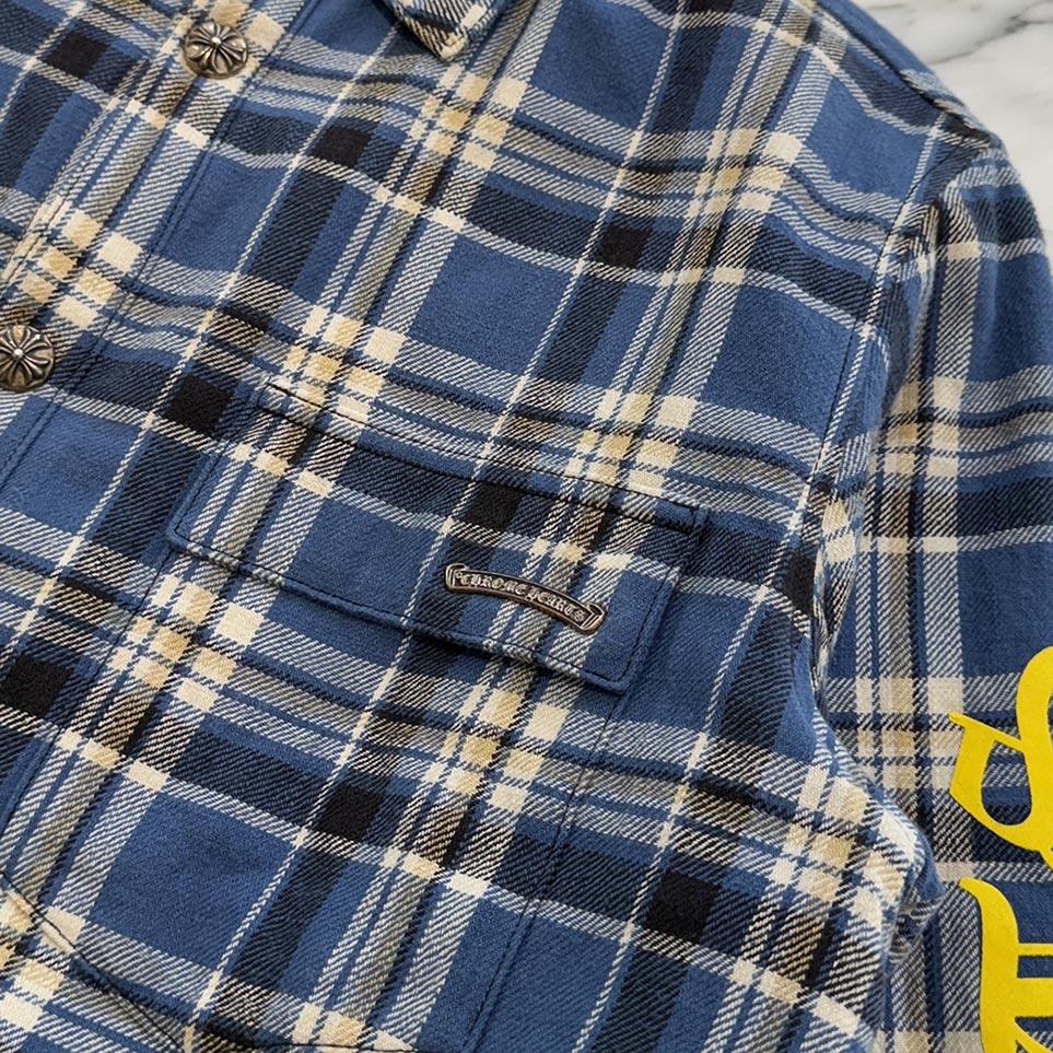 CHROME HEARTS Y NOT Cross Ball Button Check Shirt Jacket Size M