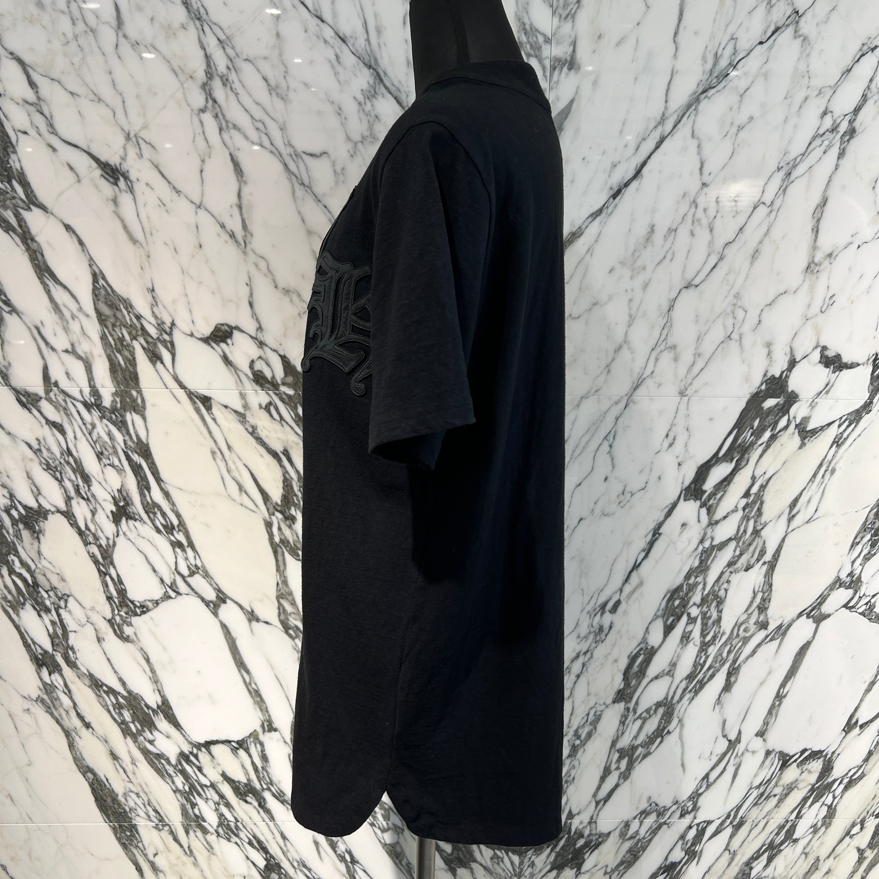 CHROME HEARTS Leather Patch Cross Ball Button Baseball Cotton Shirt Size L クロムハーツ レザーパッチ クロスボールボタン ベースボール コットンシャツ サイズL