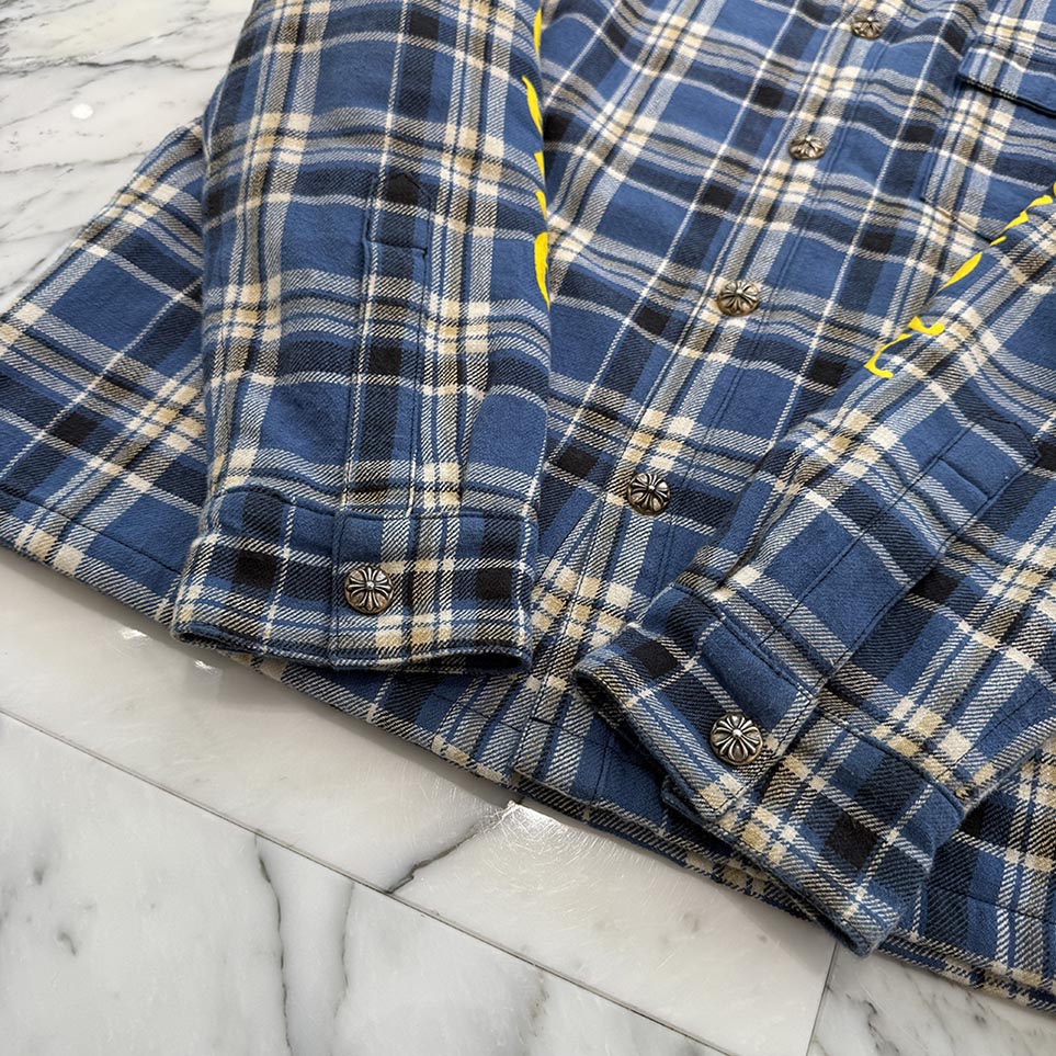 CHROME HEARTS Y NOT Cross Ball Button Check Shirt Jacket Size M クロムハーツ ワイノット クロスボールボタン チェック シャツ ジャケット サイズM