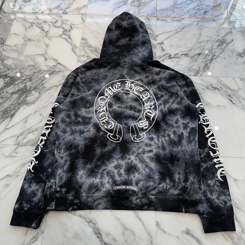 CHROME HEARTS Vertical Logo Horseshoe Tie Dye Pullover Hoodie Size L クロムハーツ ヴァーティカルロゴ ホースシュー タイダイ プルオーバーフーディー サイズL