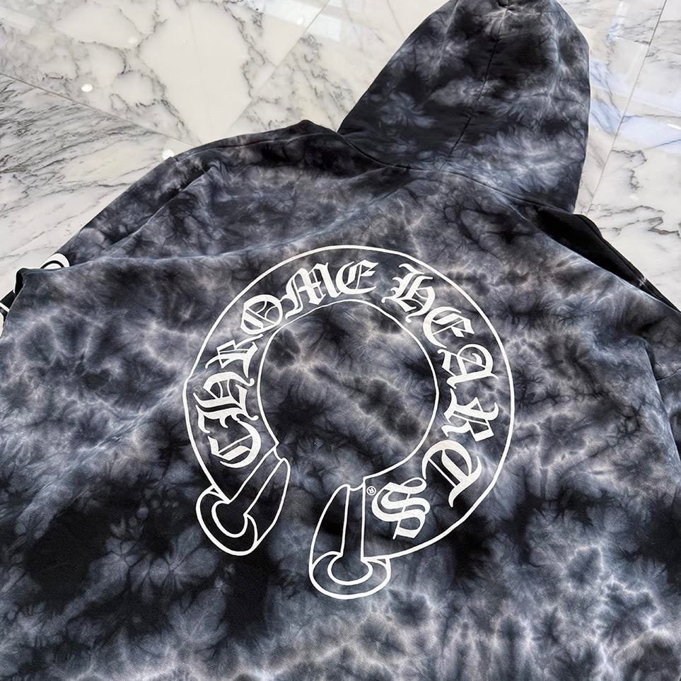 CHROME HEARTS Vertical Logo Horseshoe Tie Dye Pullover Hoodie Size L クロムハーツ ヴァーティカルロゴ ホースシュー タイダイ プルオーバーフーディー サイズL
