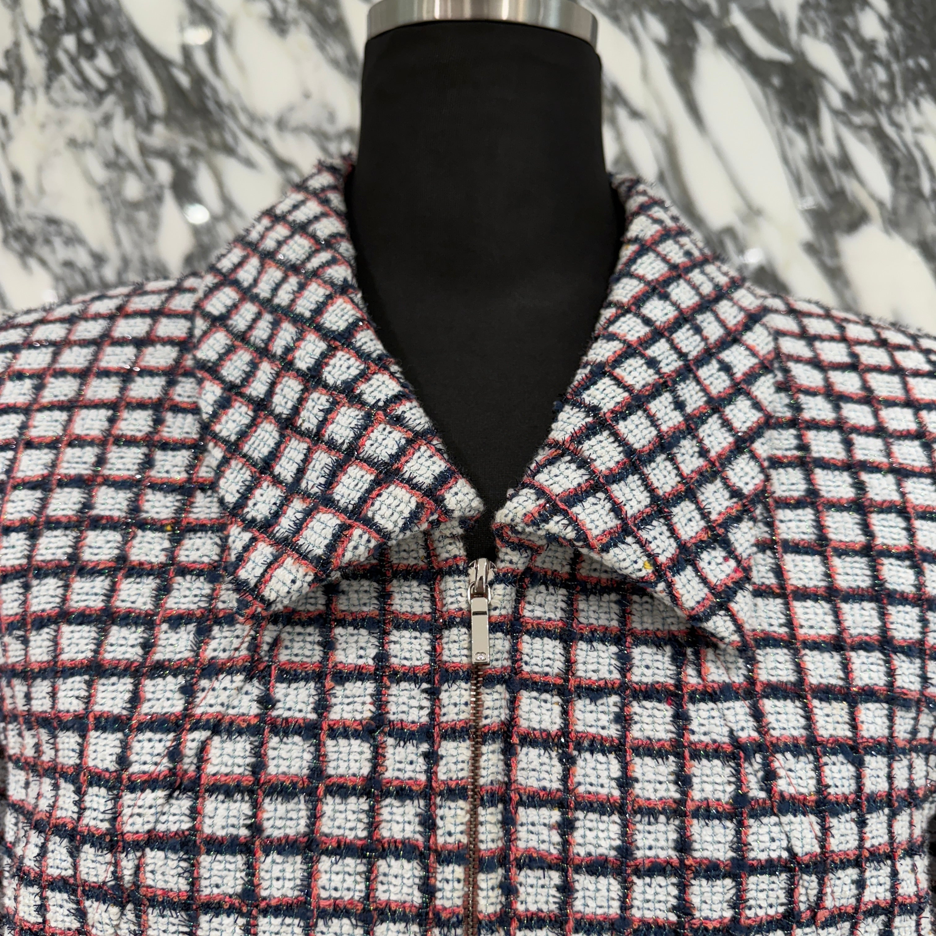 CHANEL Zip Up Short Sleeve Tweed Jacket P60834V46257 Size 34 シャネル ジップアップ ショートスリーブ ツイードジャケット サイズ34