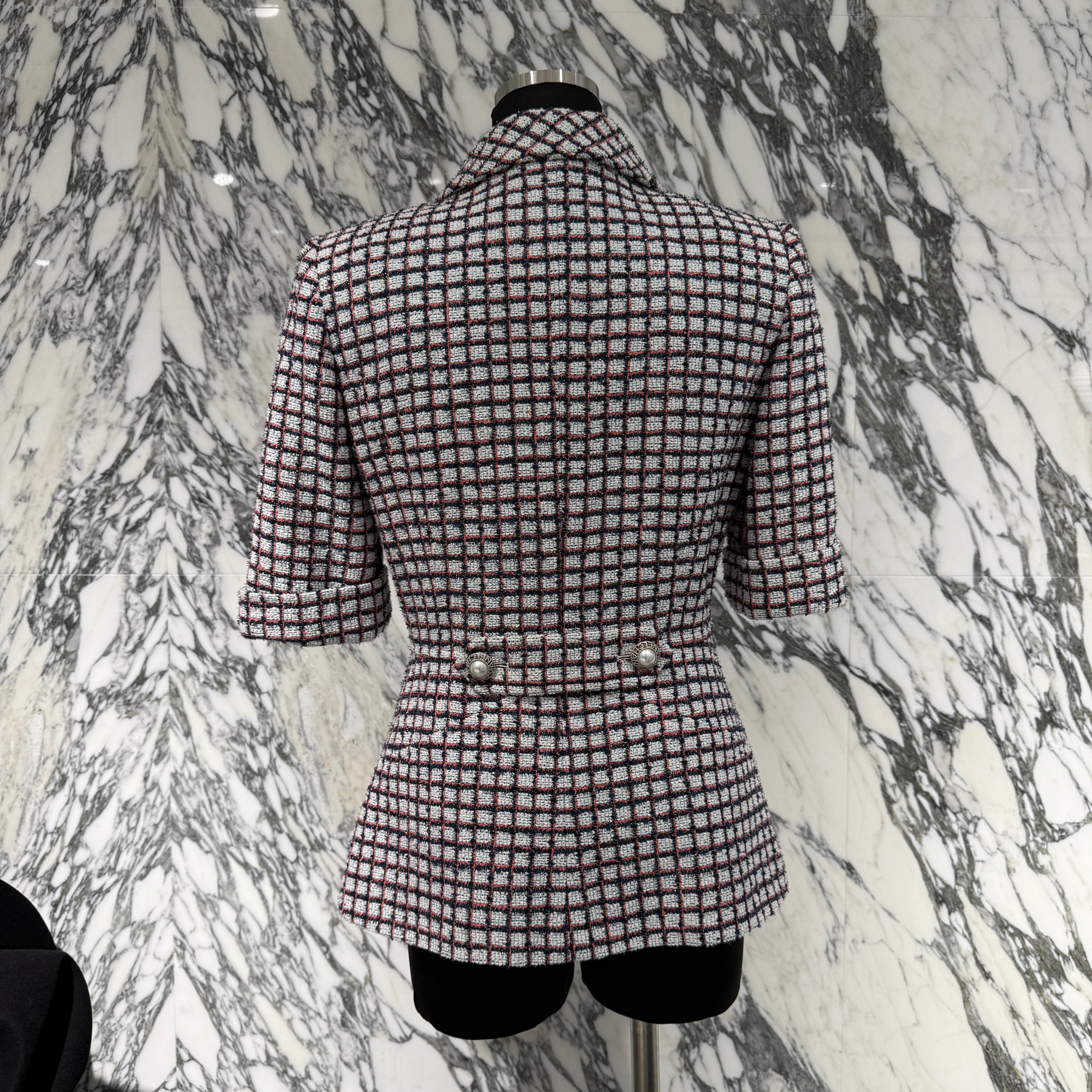 CHANEL Zip Up Short Sleeve Tweed Jacket P60834V46257 Size 34