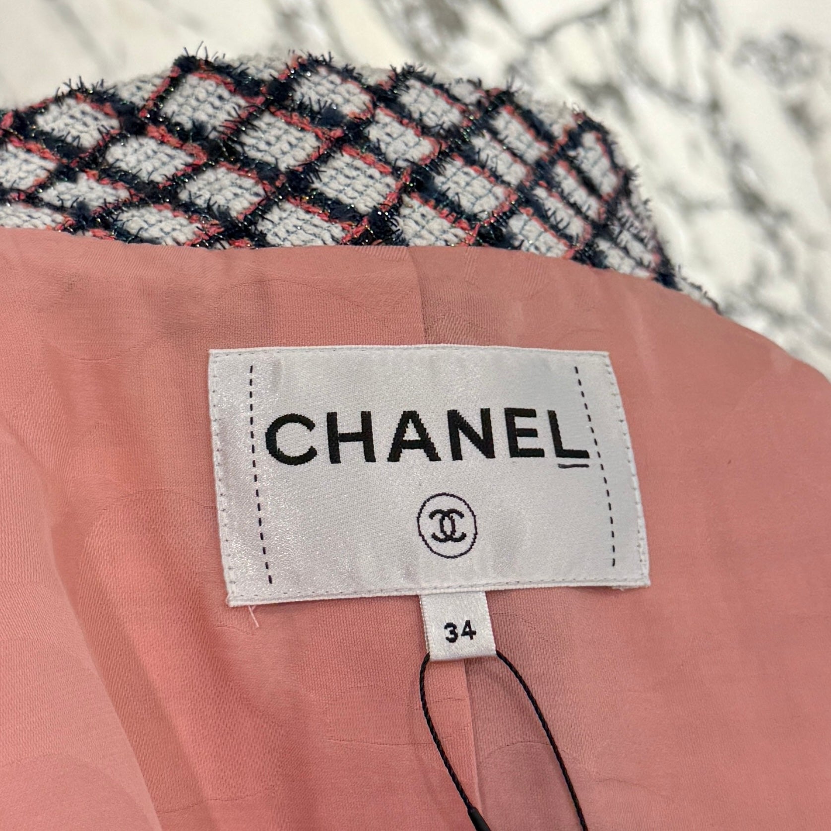 CHANEL Zip Up Short Sleeve Tweed Jacket P60834V46257 Size 34