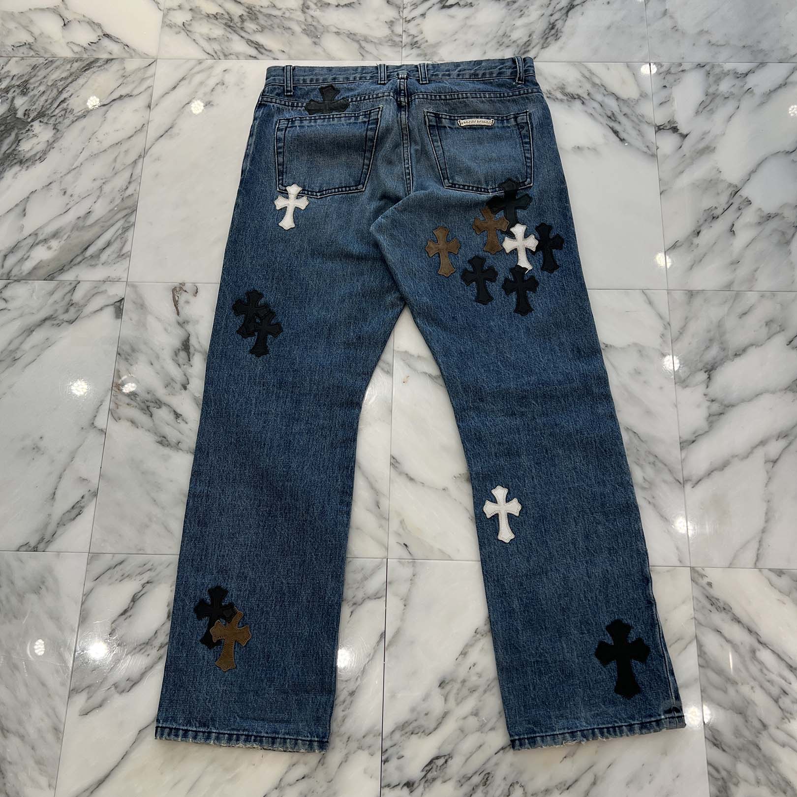 CHROME HEARTS Multi Leather Cross Patch Cross Ball Button Denim Pants Size 33 クロムハーツ マルチレザークロスパッチ クロスボールボタン デニムパンツ サイズ33