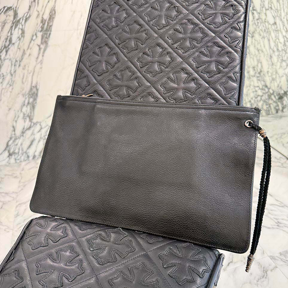 CHROME HEARTS Flat Pouch Leather Clutch Bag クロムハーツ フラット