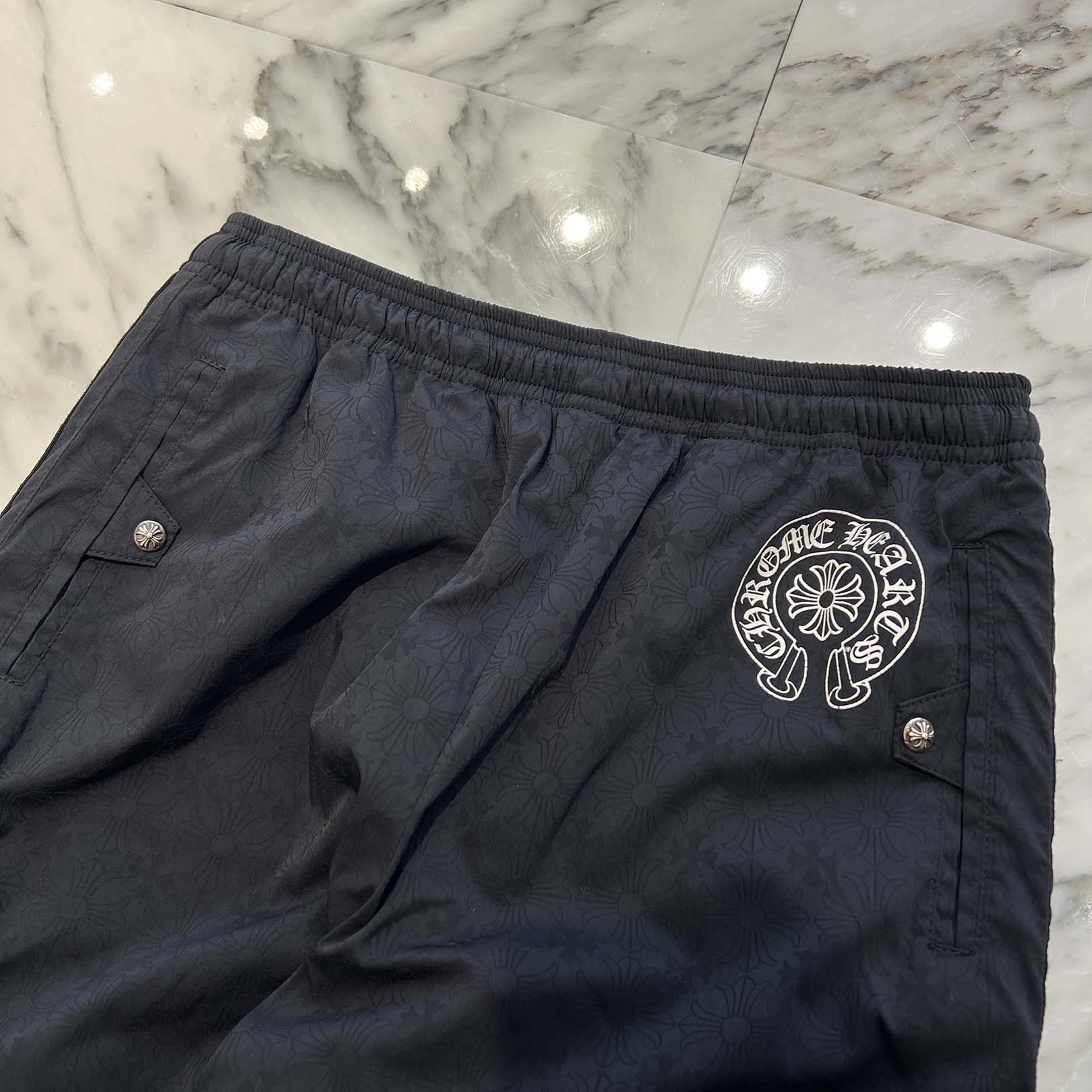 CHROME HEARTS CH Plus Horseshoe Side Cross Ball Line Nylon Track Pants Size S クロムハーツ CHプラス ホースシュー サイドクロスボールライン ナイロン トラックパンツ サイズS
