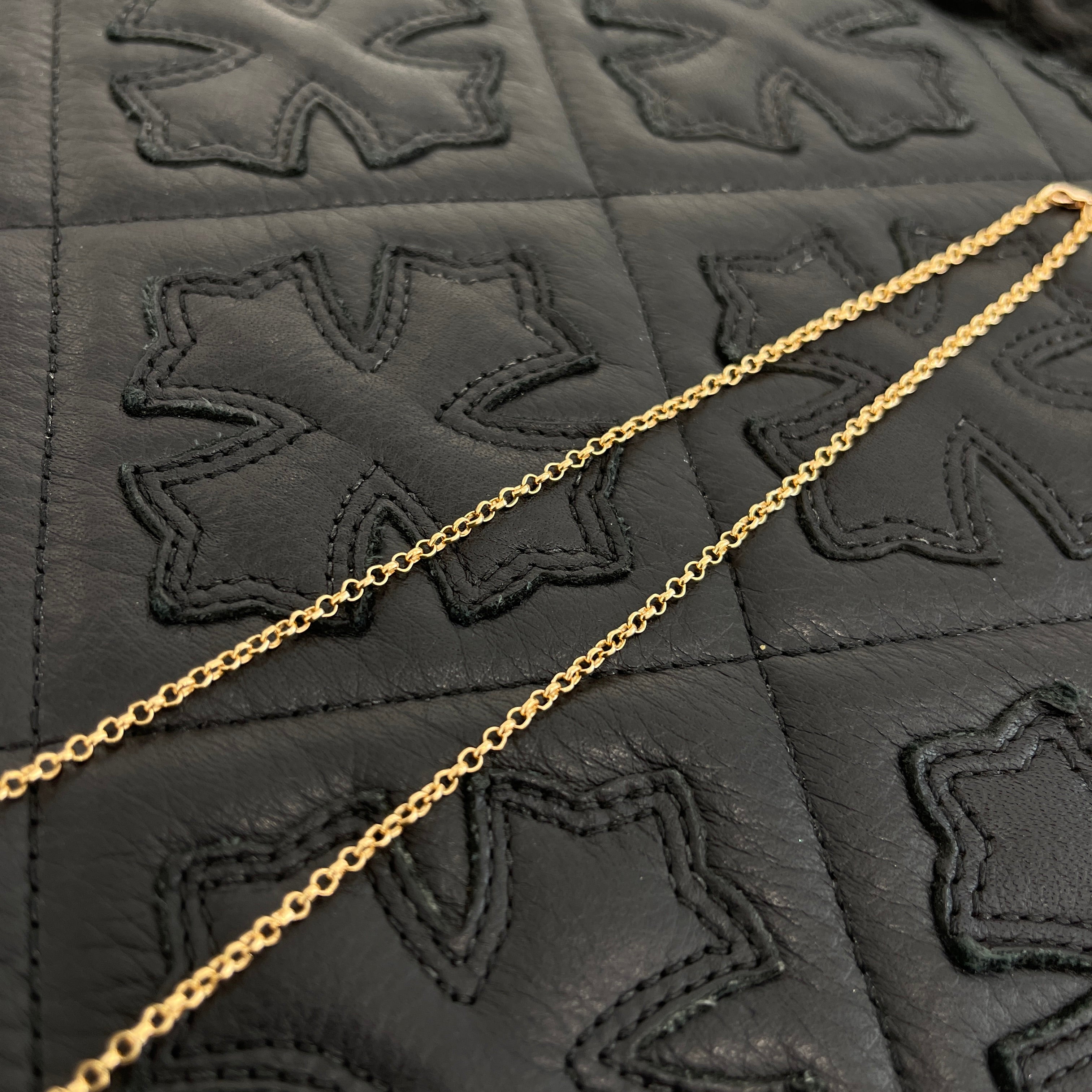 CHROME HEARTS 22K Safety Pin 1 Emerald Roll Chain Necklace Size 16 Inch クロムハーツ 22K セーフティピン 1エメラルド ロールチェーン ネックレス 16インチ