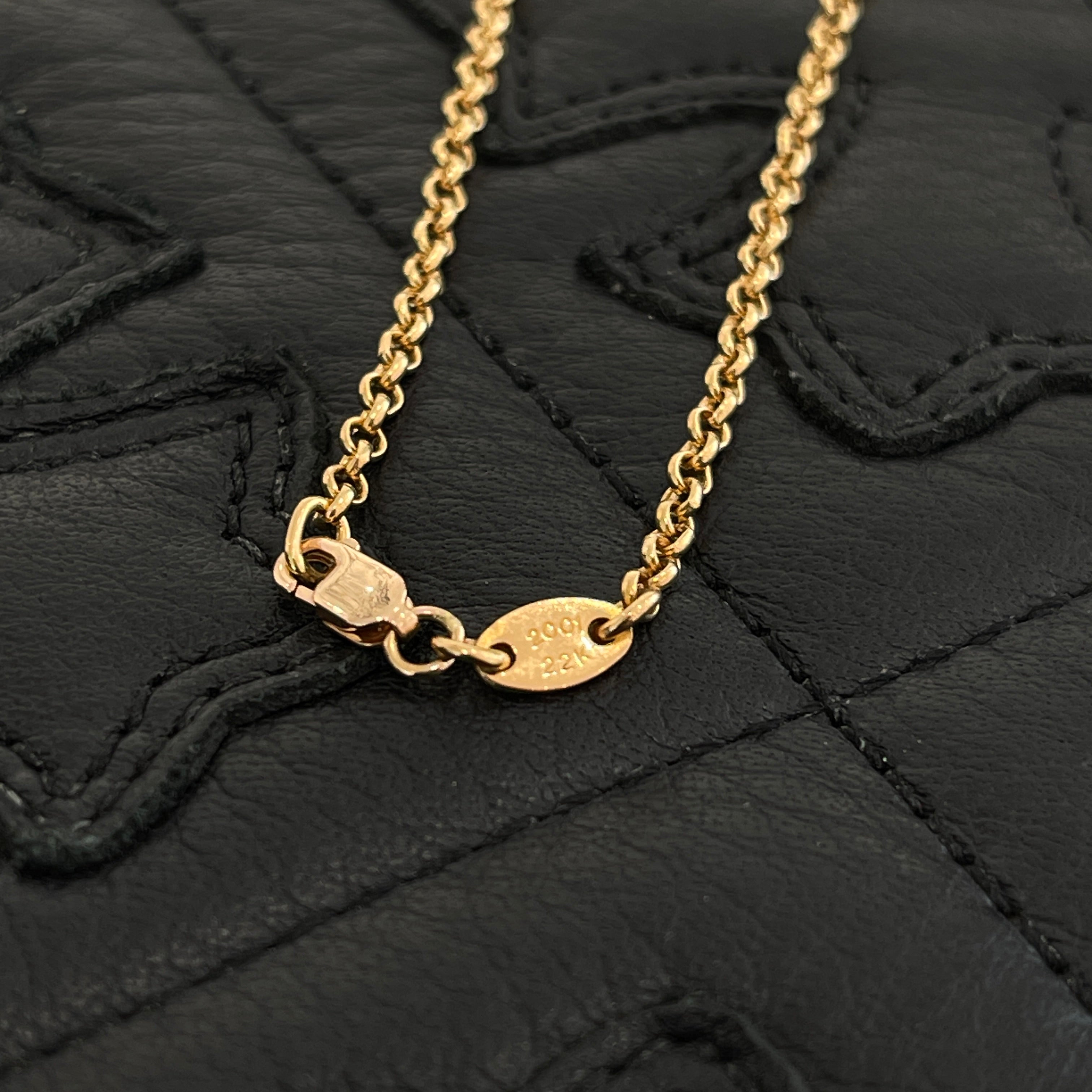 CHROME HEARTS 22K Safety Pin 1 Emerald Roll Chain Necklace Size 16 Inch クロムハーツ 22K セーフティピン 1エメラルド ロールチェーン ネックレス 16インチ