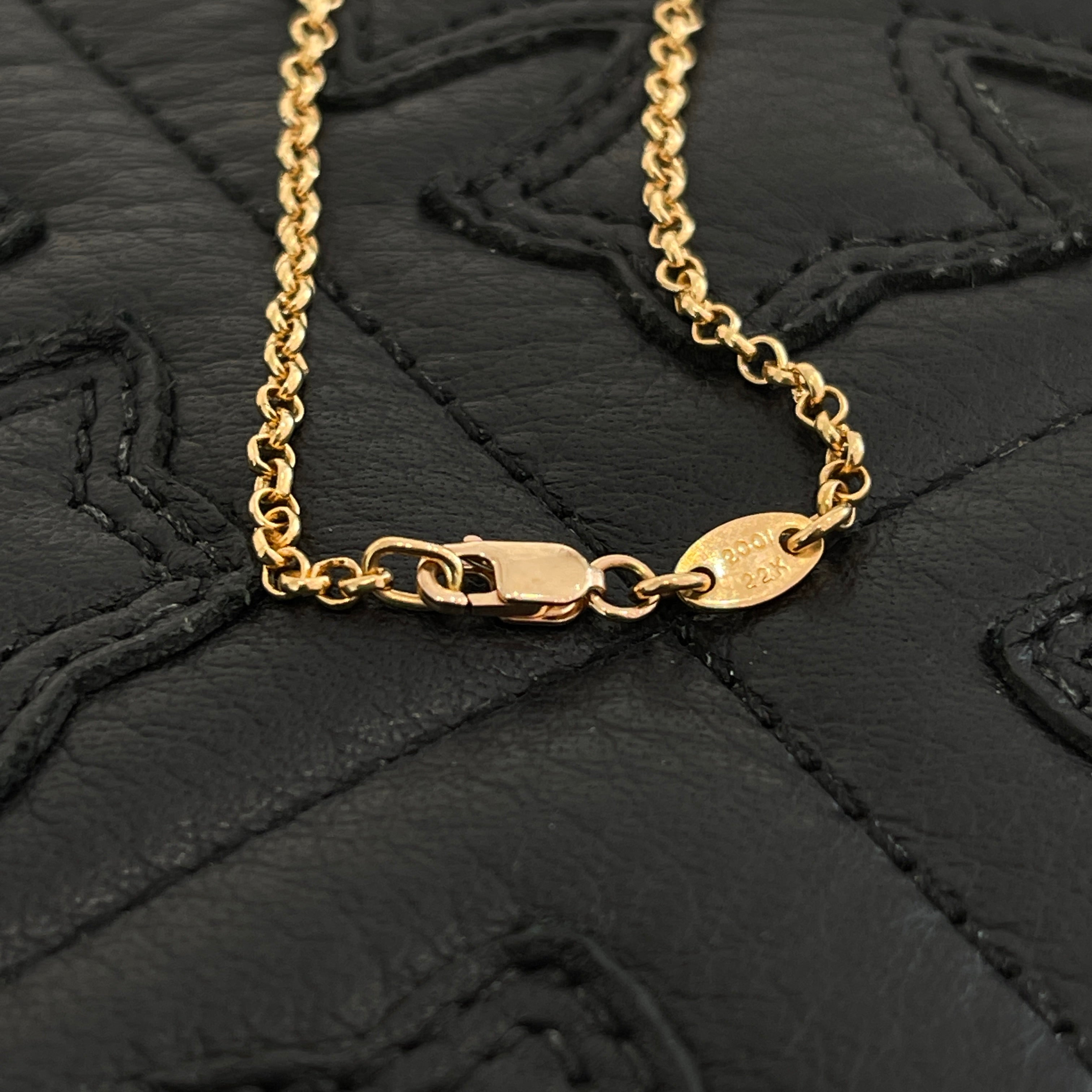 CHROME HEARTS 22K Safety Pin 1 Emerald Roll Chain Necklace Size 16 Inch クロムハーツ 22K セーフティピン 1エメラルド ロールチェーン ネックレス 16インチ