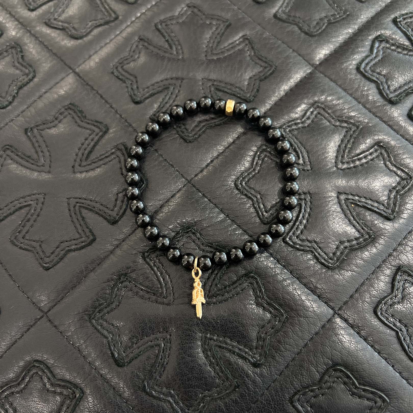 CHROME HEARTS 22K CH Logo Dagger ONYX Beads Bracelet クロムハーツ