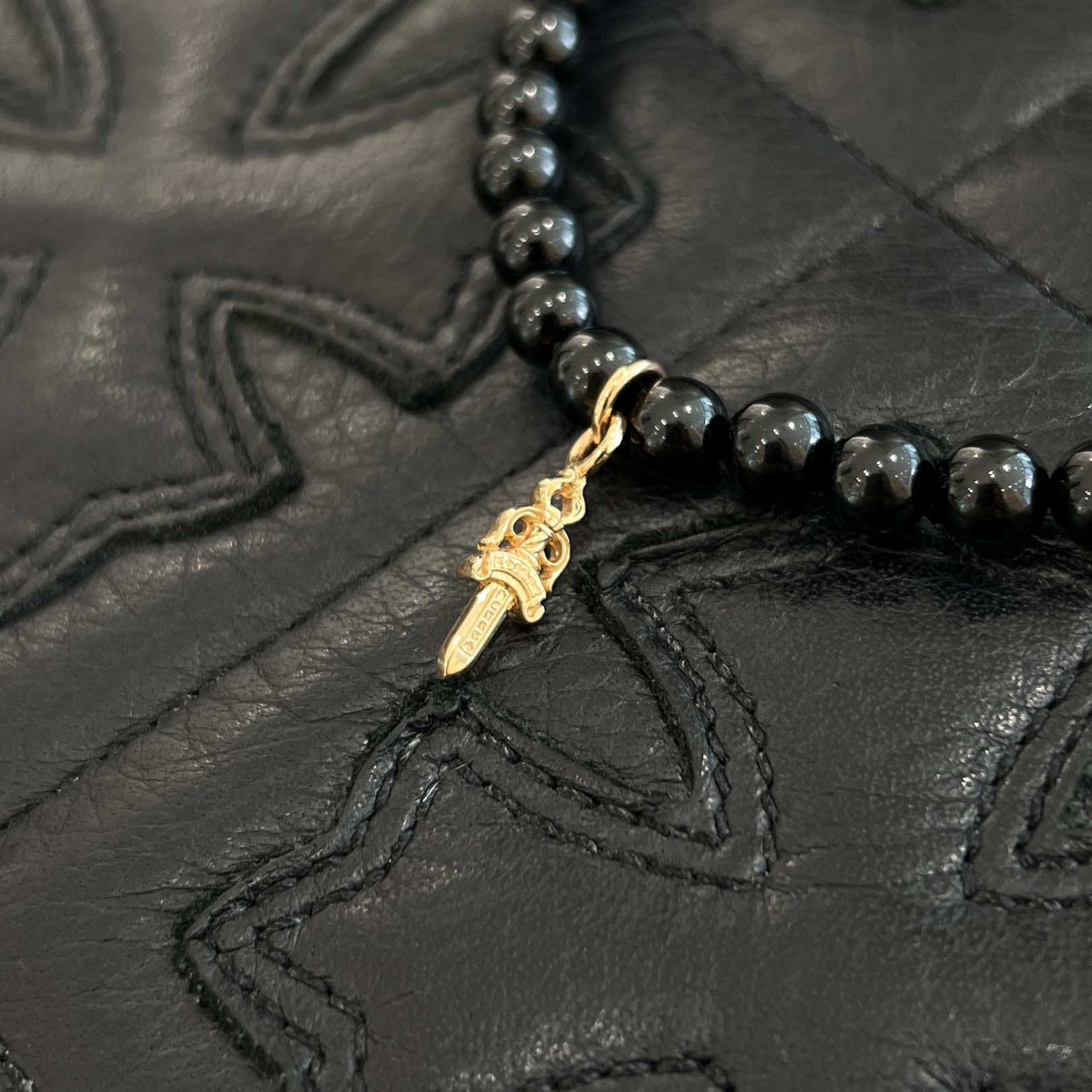 CHROME HEARTS 22K CH Logo Dagger ONYX Beads Bracelet クロムハーツ