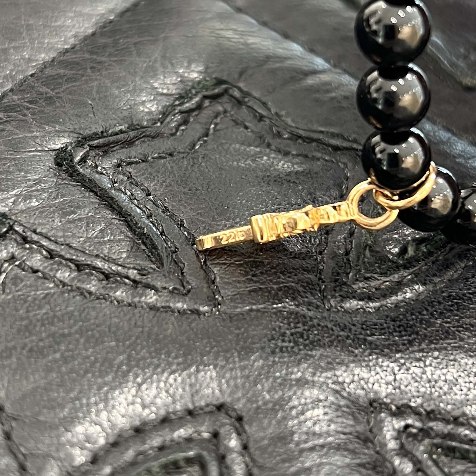 CHROME HEARTS 22K CH Logo Dagger ONYX Beads Bracelet クロムハーツ 22K CHロゴ ダガー オニキスビーズブレスレット