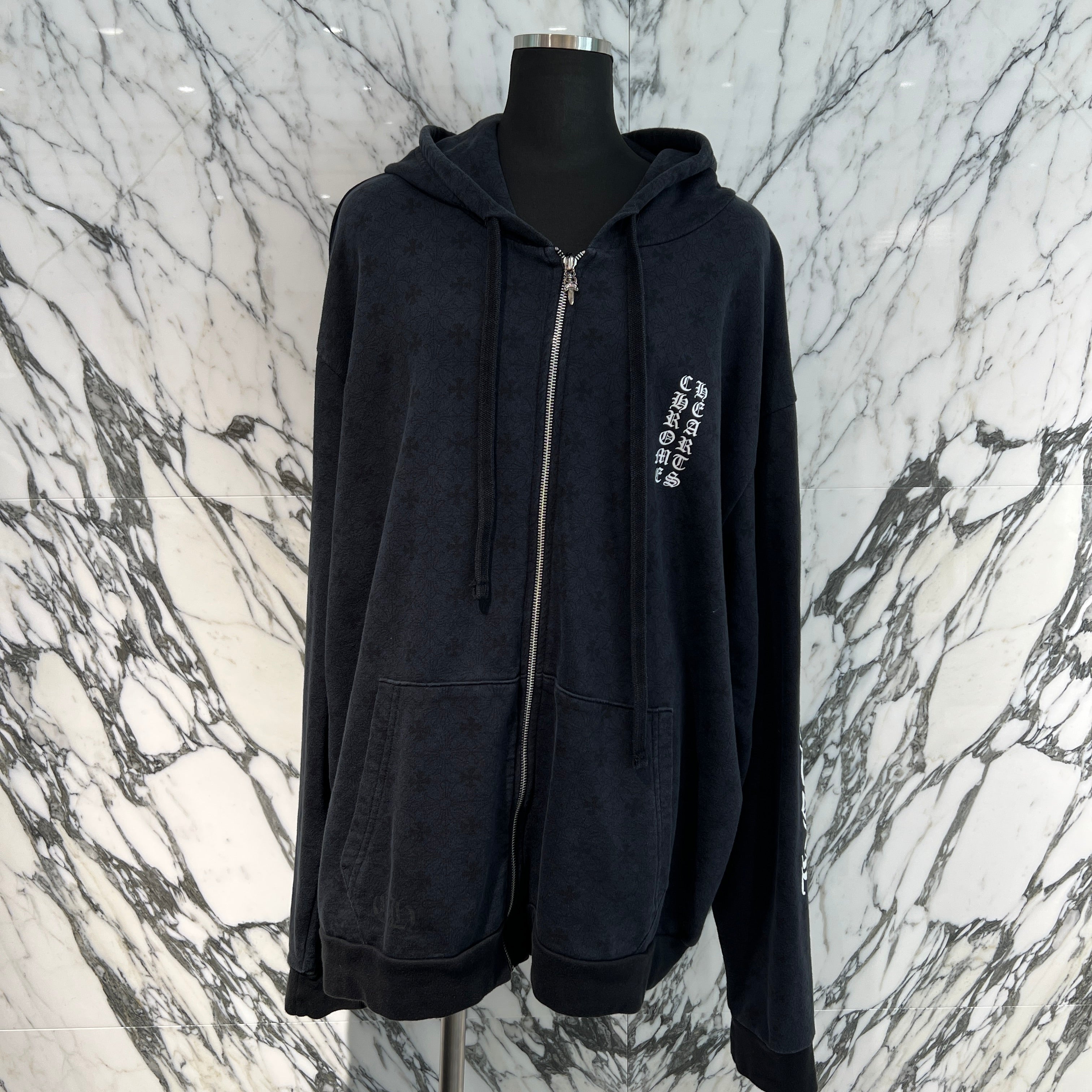 CHROME HEARTS Vertical Logo CH Plus Zip Up Hoodie Size XL クロムハーツ ヴァーティカルロゴ CHプラス総柄 ジップアップフーディ サイXL
