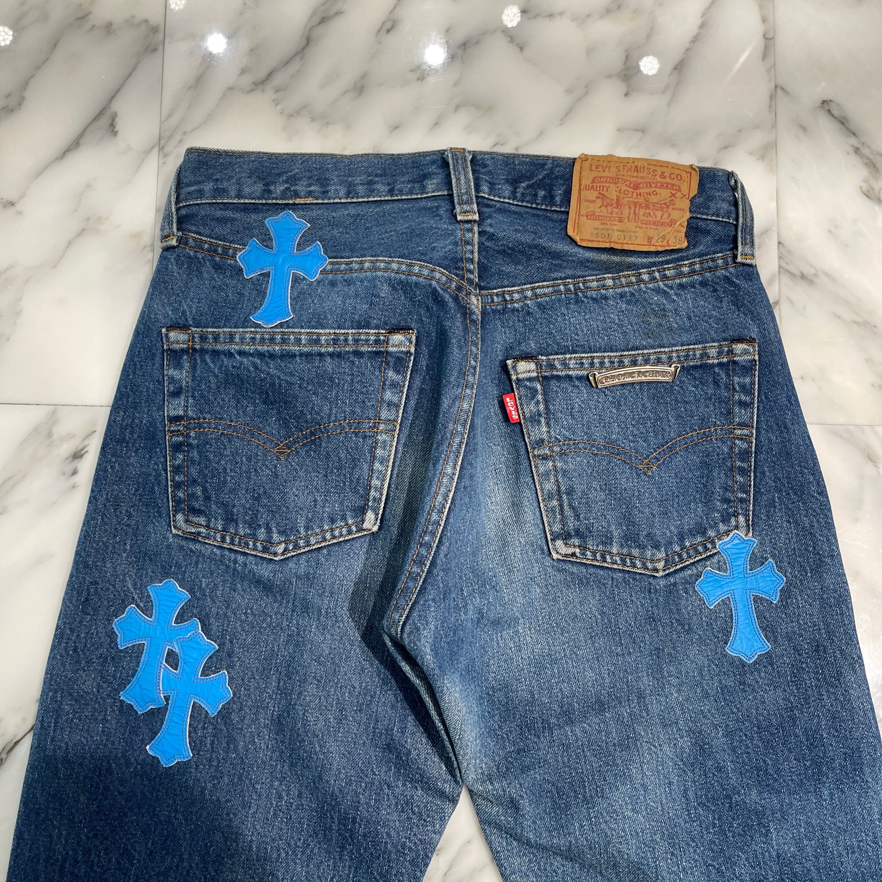 CHROME HEARTS × Levi's 501XX VNTG Cross Leather Patch Denim Pants Size 27 クロムハーツ×リーバイス 501XX ヴィンテージ クロス レザーパッチ デニムパンツ サイズ27