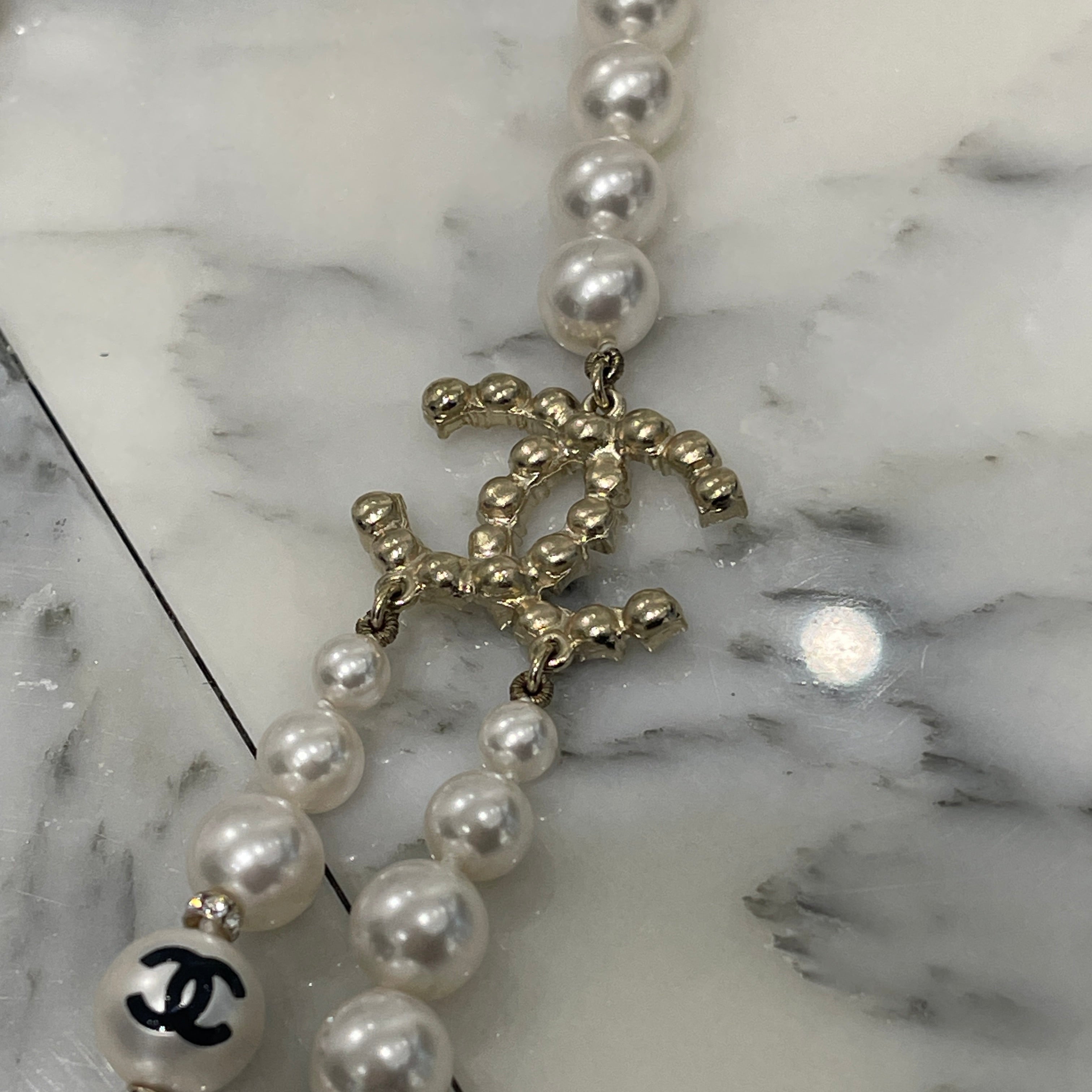 CHANEL CoCo Mark 2 Strand Long Pearl Necklace シャネル ココマーク 2連 ロングパールネックレス