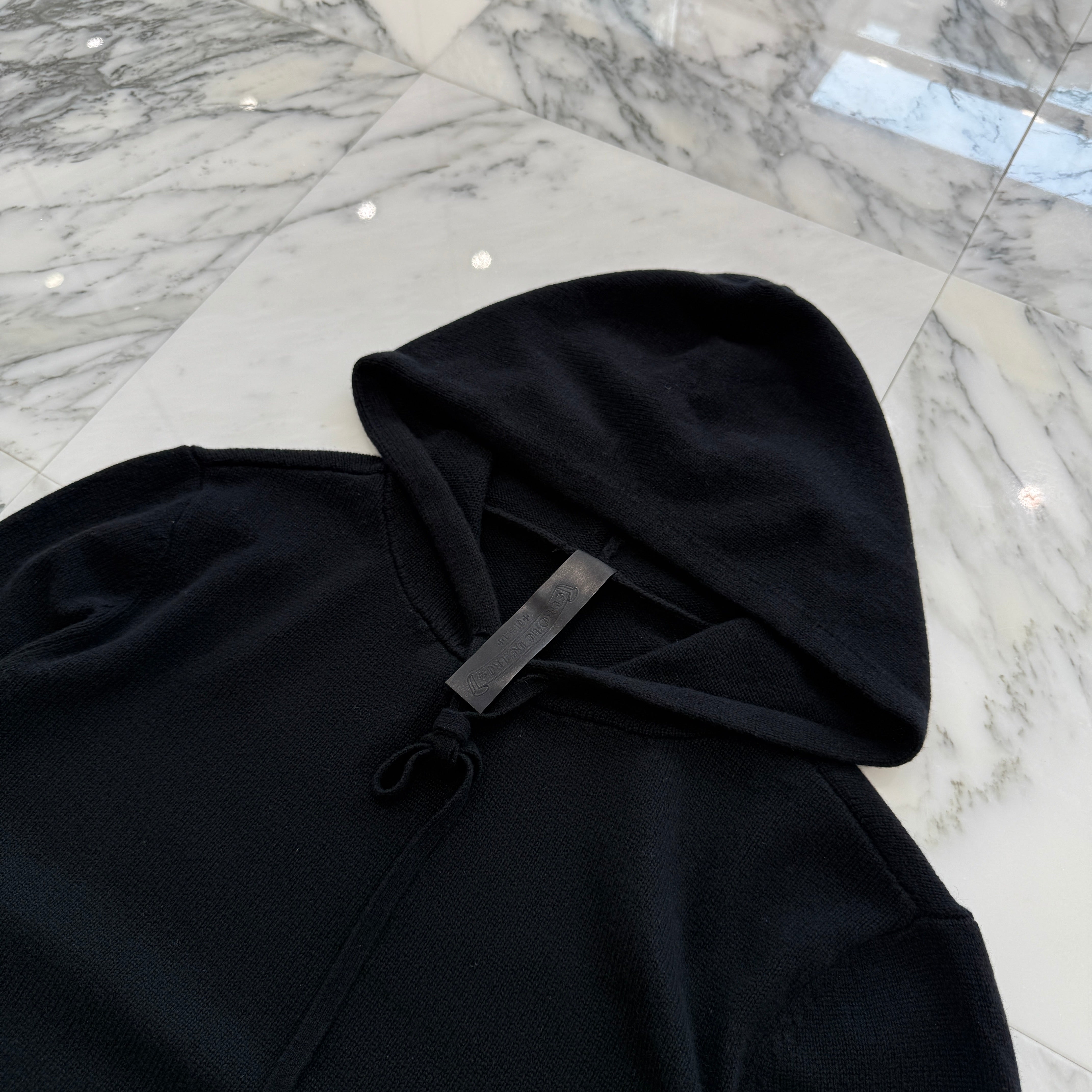 CHROME HEARTS Y NOT Leather Cross Patch Cashmere Knit Pullover Hoodie Size M クロムハーツ ワイノット レザークロスパッチ カシミヤニット プルオーバーフーディ サイズM