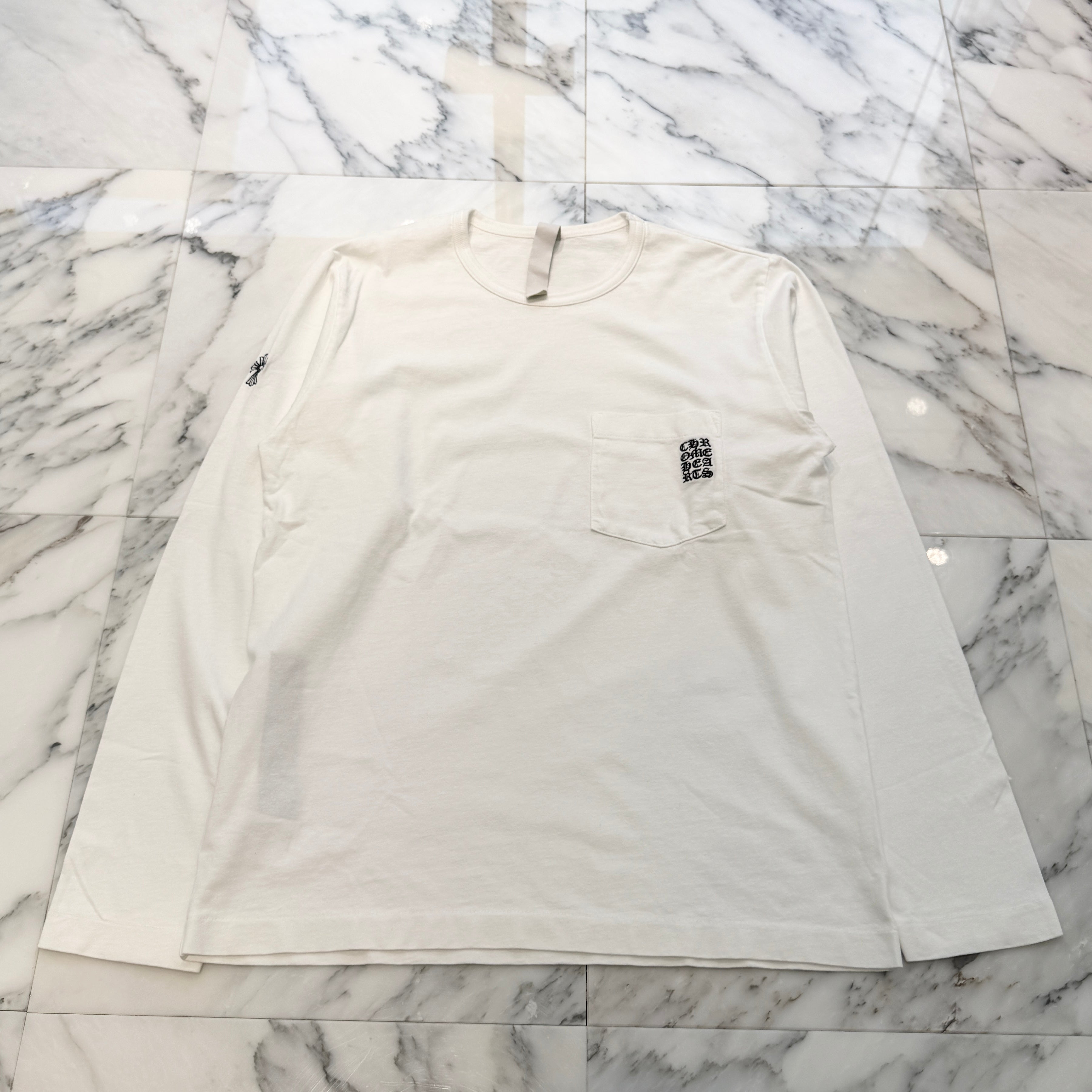 CHROME HEARTS Y NOT Vertical Logo Cross Embroidery Long Sleeve Tee Size M クロムハーツ ワイノット バーティカルロゴ クロス刺繍 ロングスリーブTシャツ サイズM