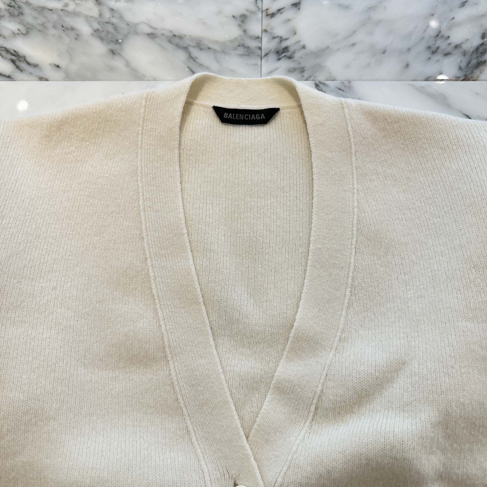 BALENCIAGA 2023AW Logo Patch Wool Knit Cardigan 771671 T1675 Size 1 バレンシアガ ロゴパッチ ウール ニットカーディガン サイズ1